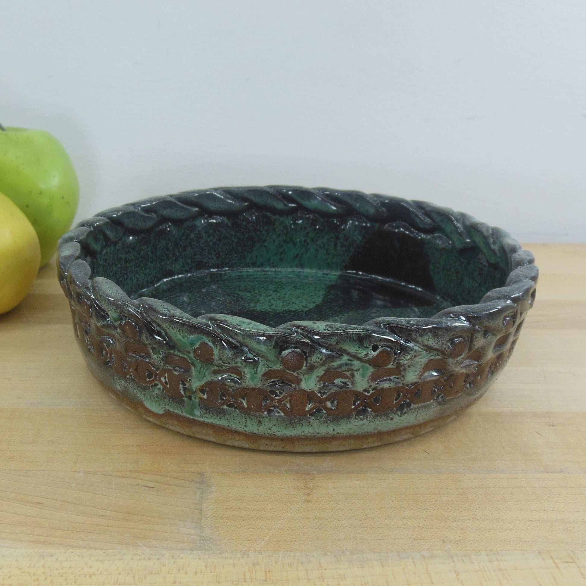 G. Schaiberger Signed Pottery Bowl Black Green Braid Rim X