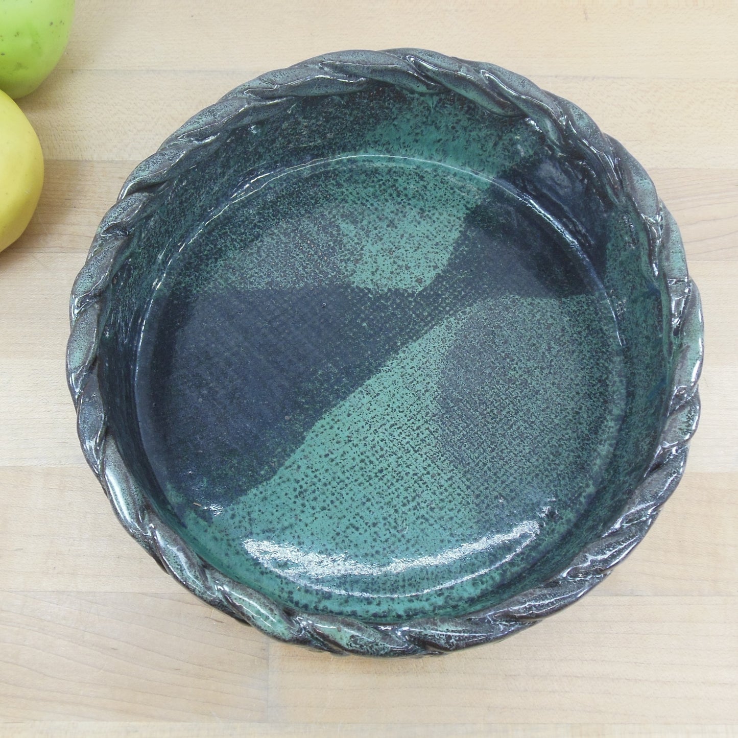 G. Schaiberger Signed Pottery Bowl Black Green Braid Rim X Band 