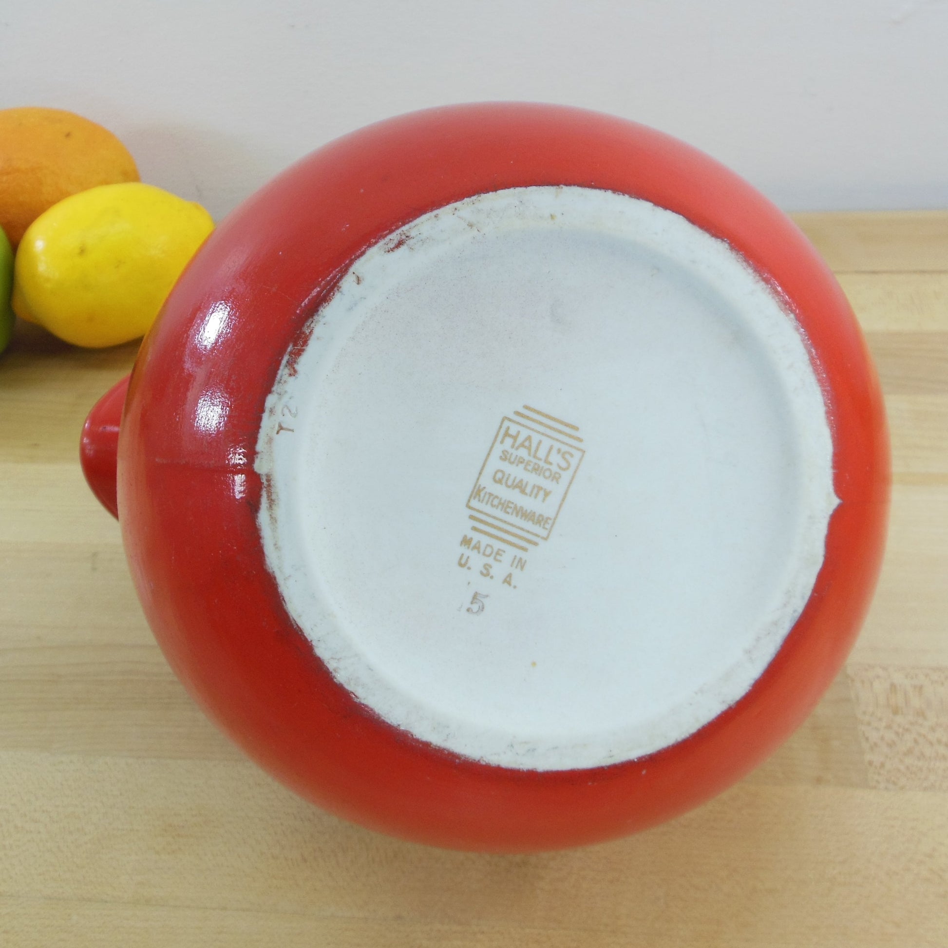 Hall's USA Superior Quality Kitchenware Red Ball 2 Quart Pitcher Maker Mark