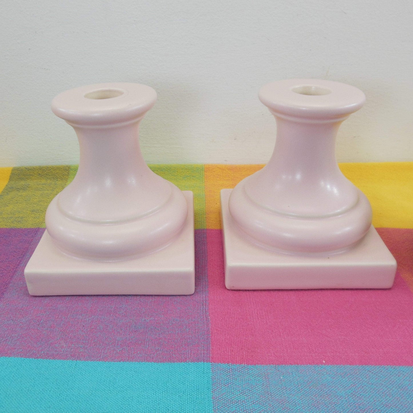 Hyalyn USA Art Pottery Pink Centerpiece Bowl Platter 224 & Candlesticks MCM