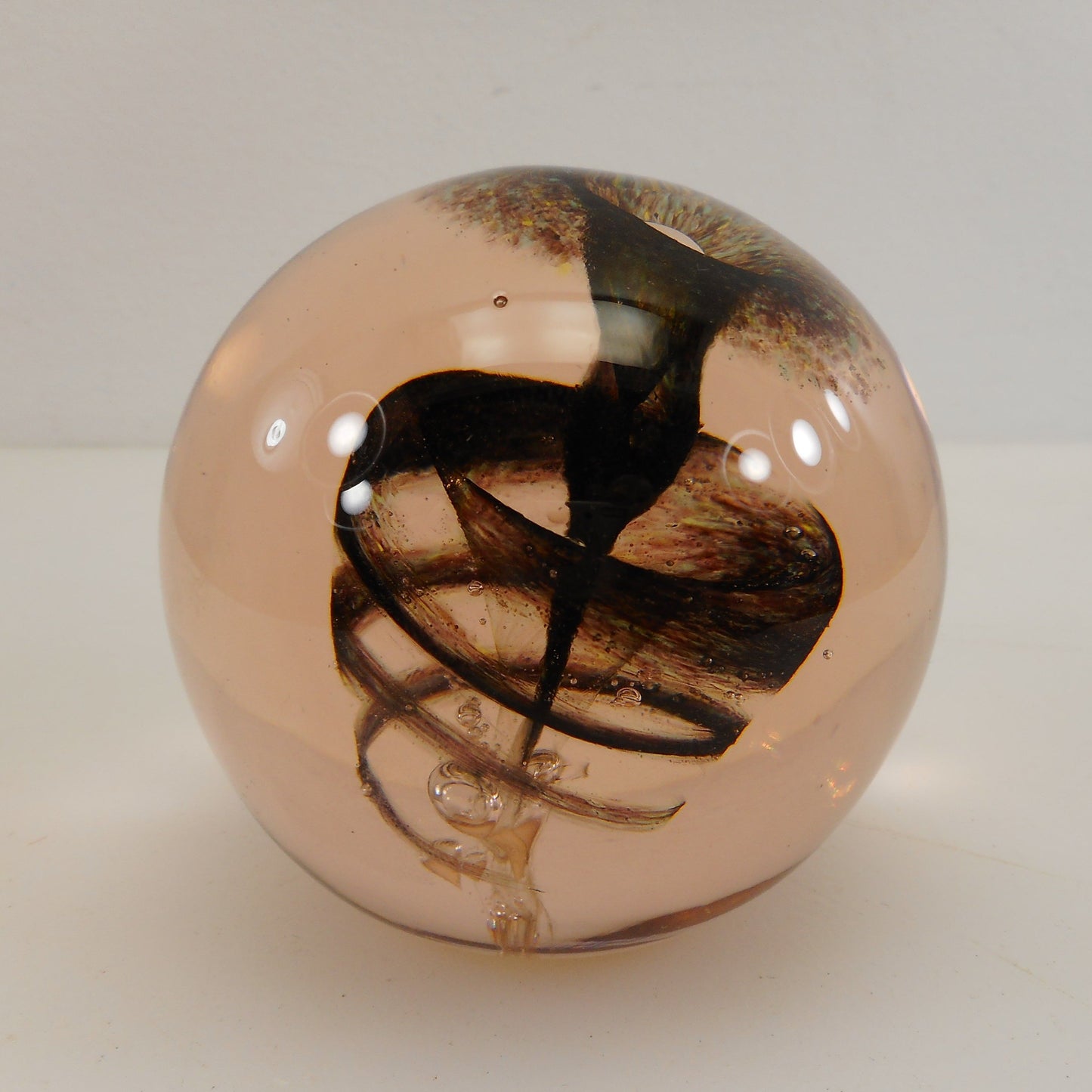  Hank 1989 Signed Art Glass Paperweight Multi-color Swirl Black Vintage