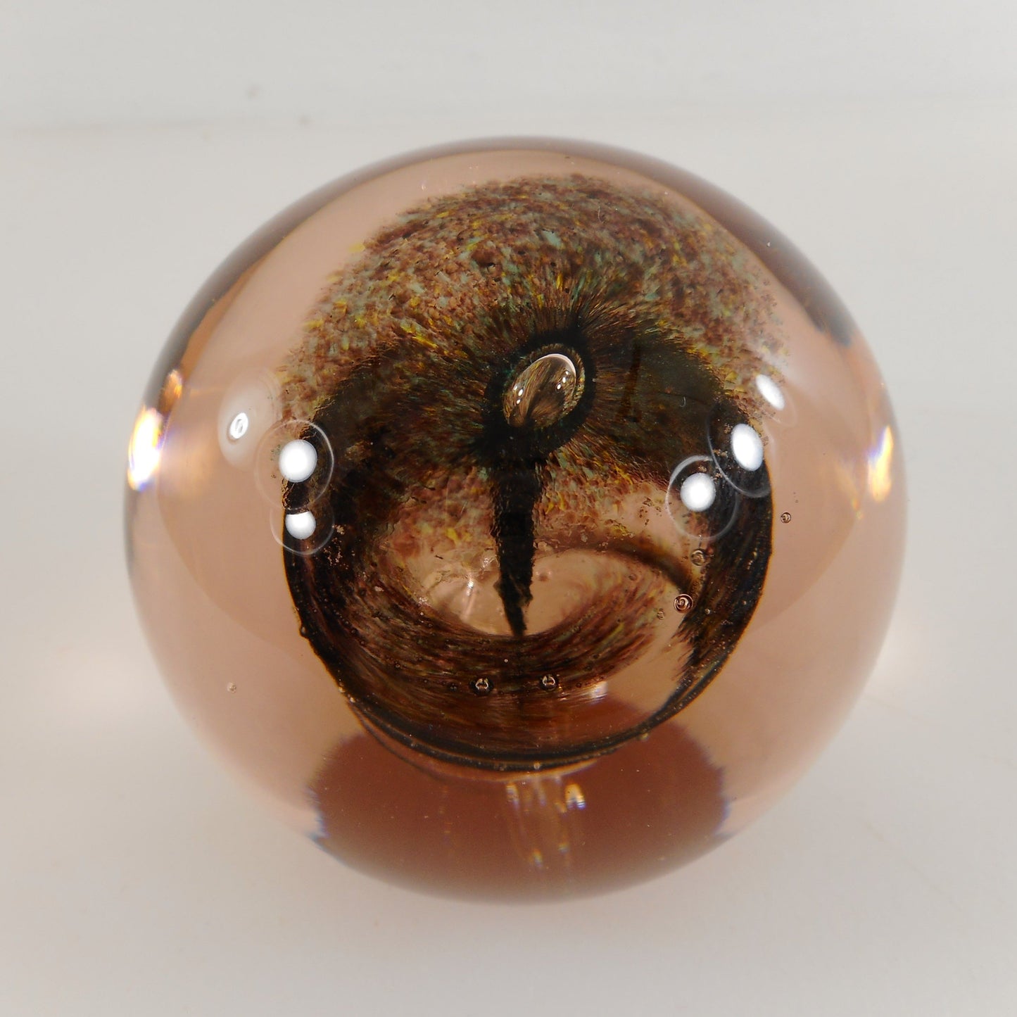  Hank 1989 Signed Art Glass Paperweight Multi-color Swirl Black - top view