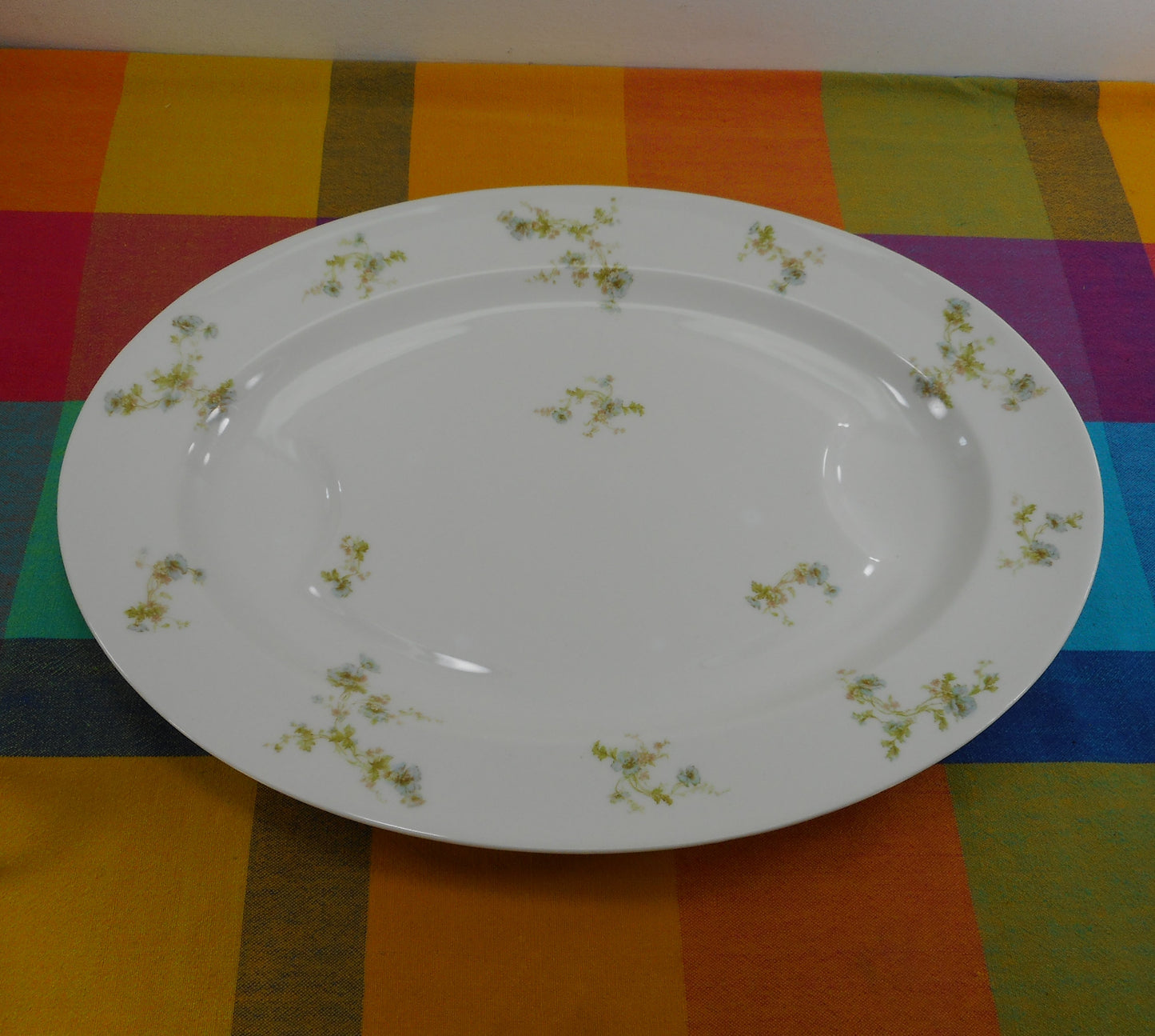 Haviland & Co. Limoges France 18" Serving Platter with Well - Blue Pink Flowers Green
