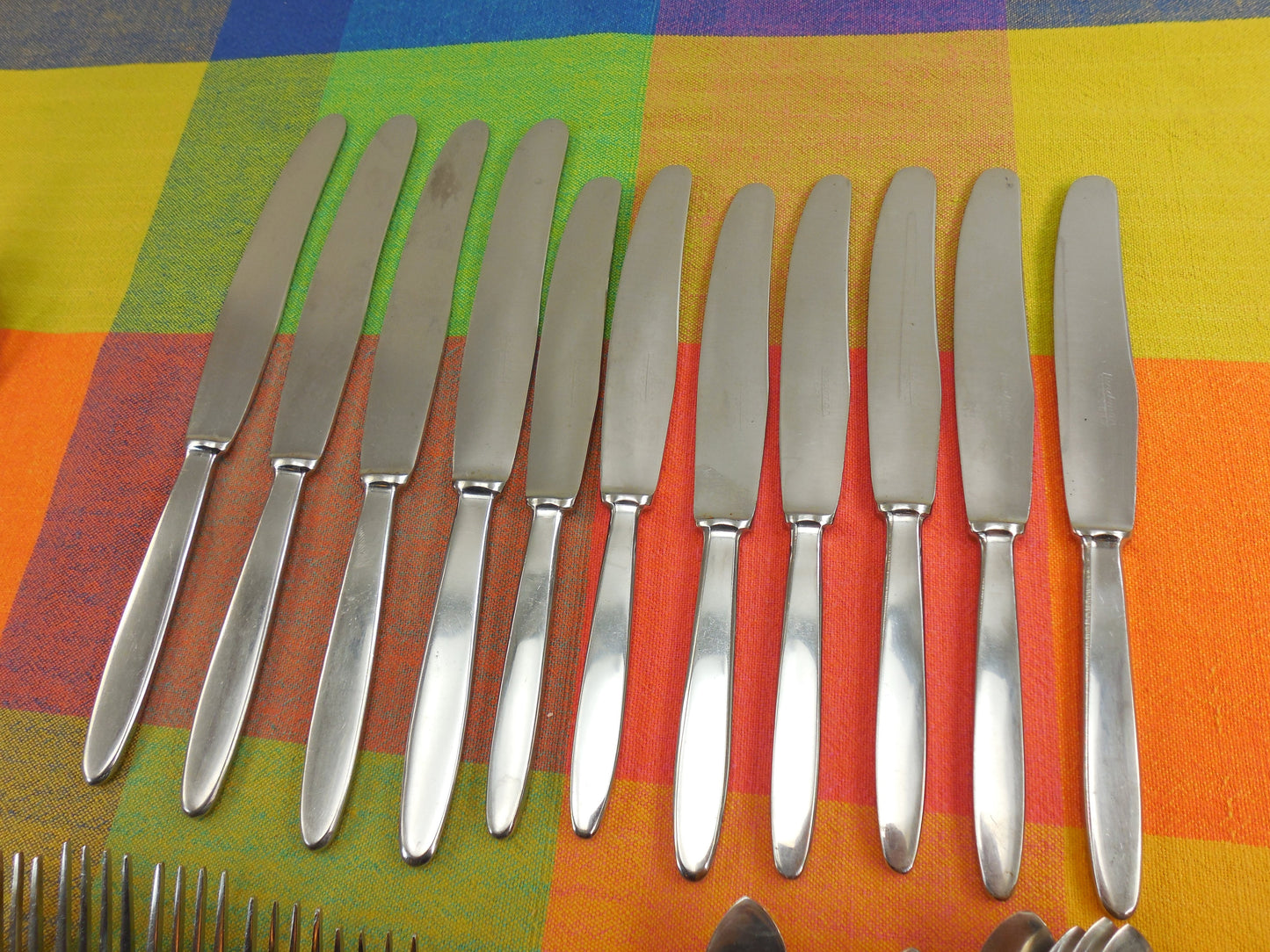Herdmar & INOX.. Vintage 36 Pc. Lot MCM Stainless Flatware - Unknown Patterns... 2 size knives