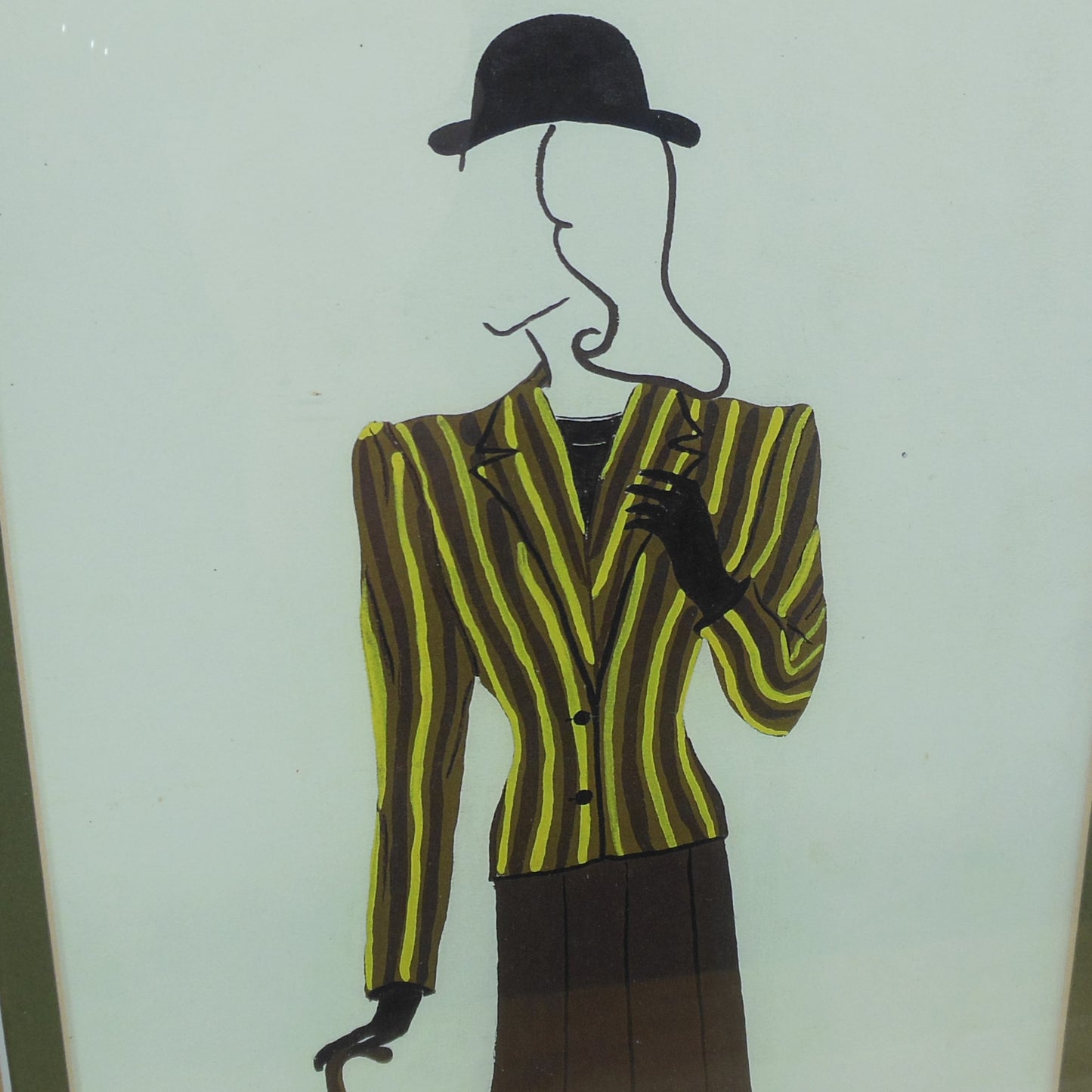 Harvey Signed Fashion Illustration Vintage Yellow Strip Women's Coat Derby Umbrella