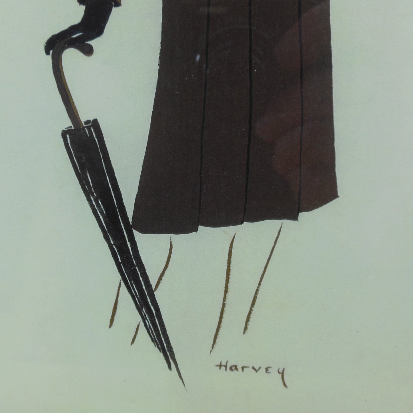 Harvey Signed Fashion Illustration Vintage Yellow Strip Women's Coat Derby Signature