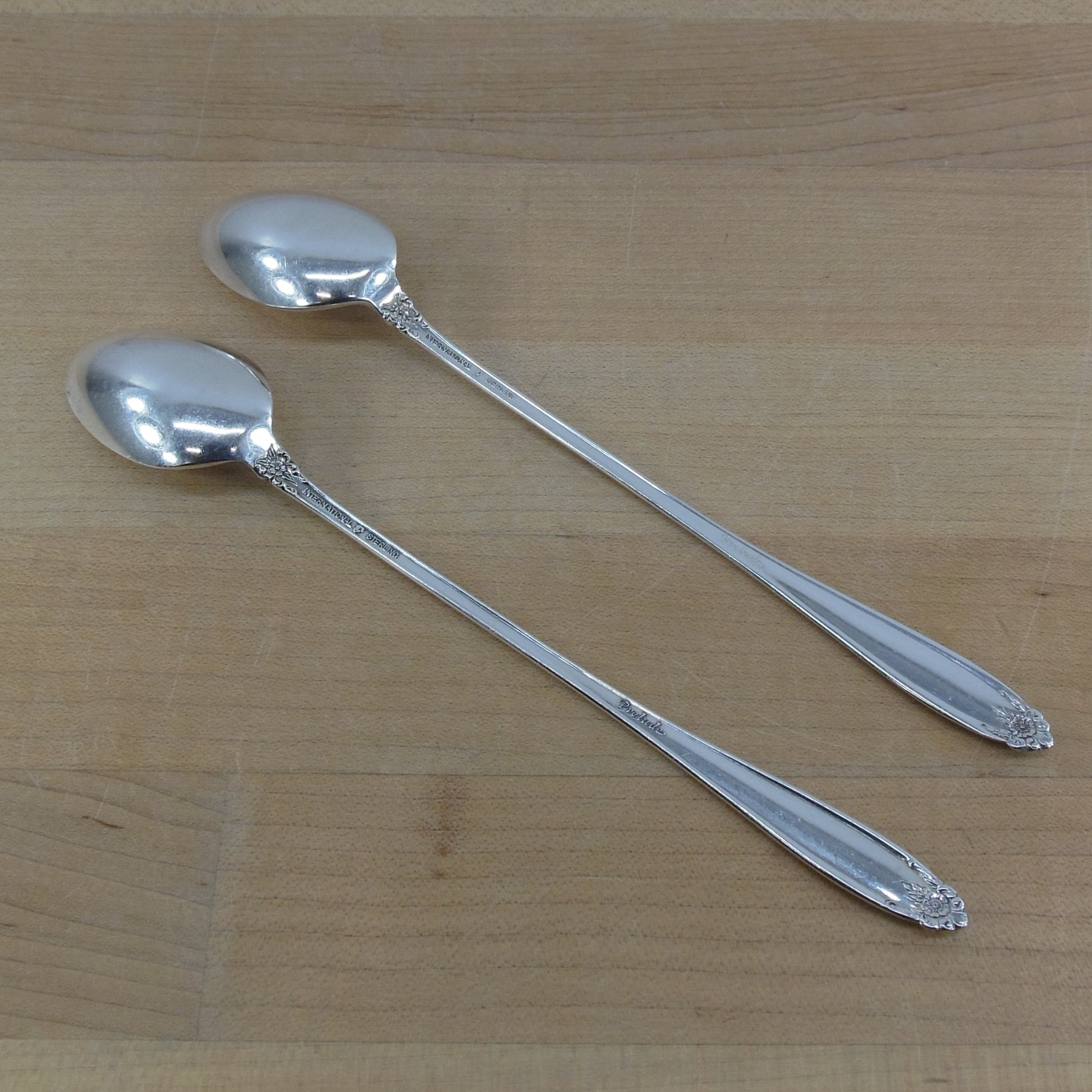 International Sterling Silver Prelude Pair Iced Tea Spoons Used