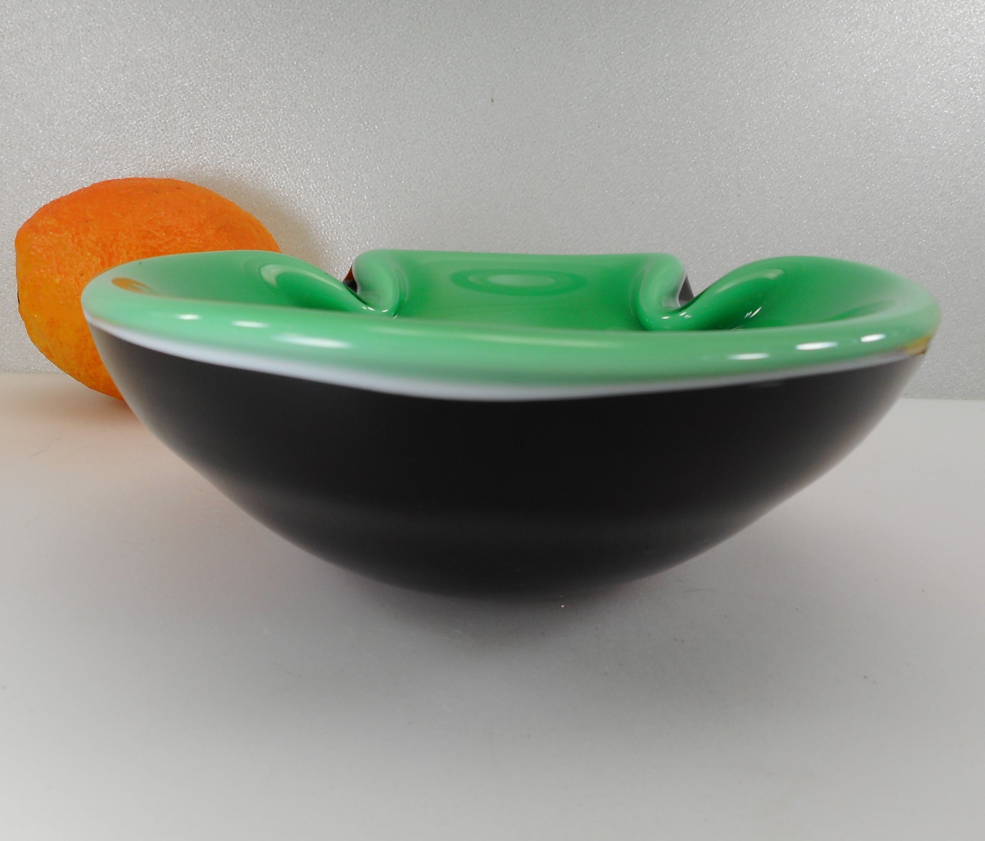 Arte Murano Icet Sommerso Glass Ashtray Bowl Solid Black Jadeite Green White MCM Modern