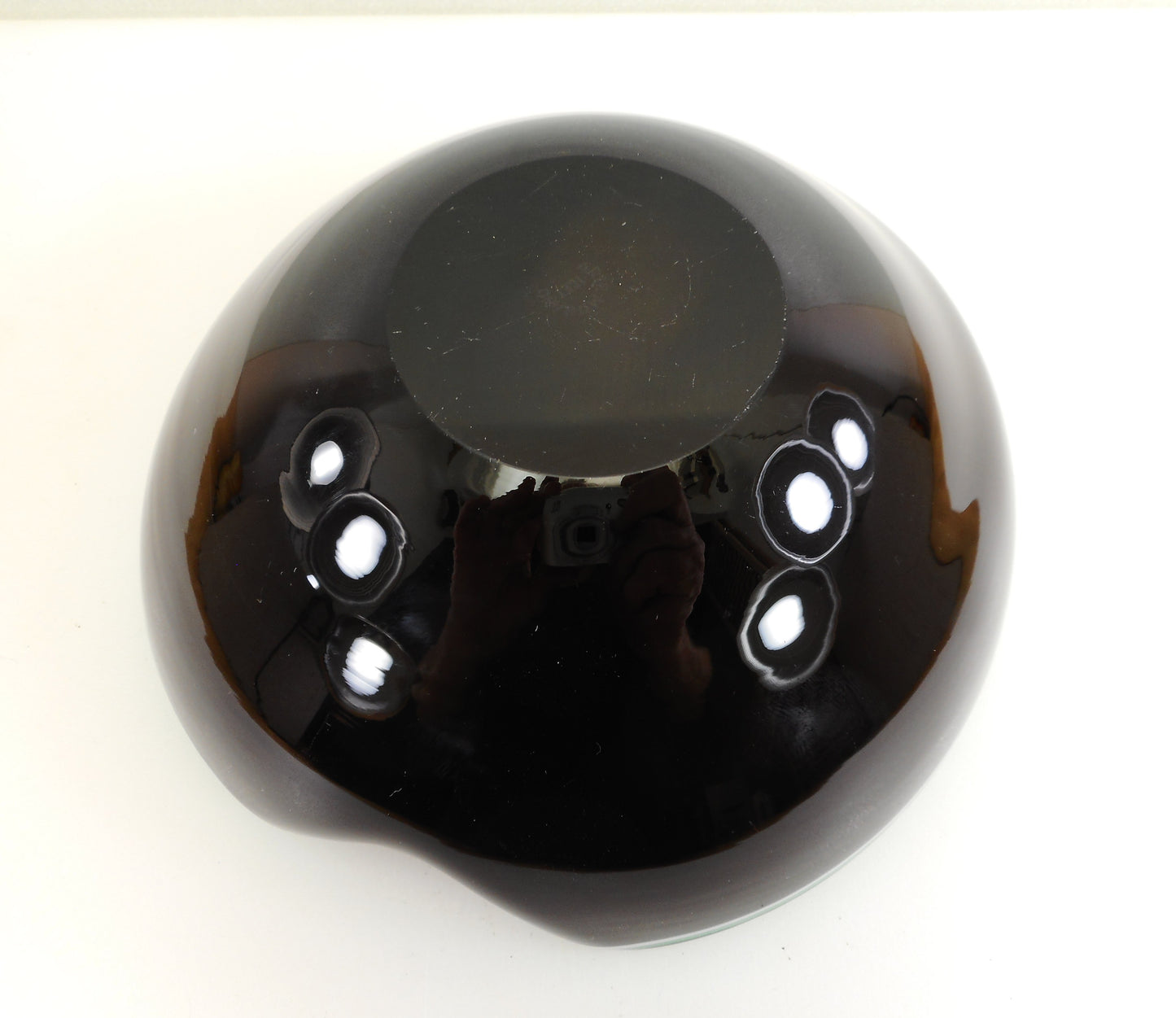 Arte Murano Icet Sommerso Glass Ashtray Bowl - Solid Black Jadeite Green White Bottom View