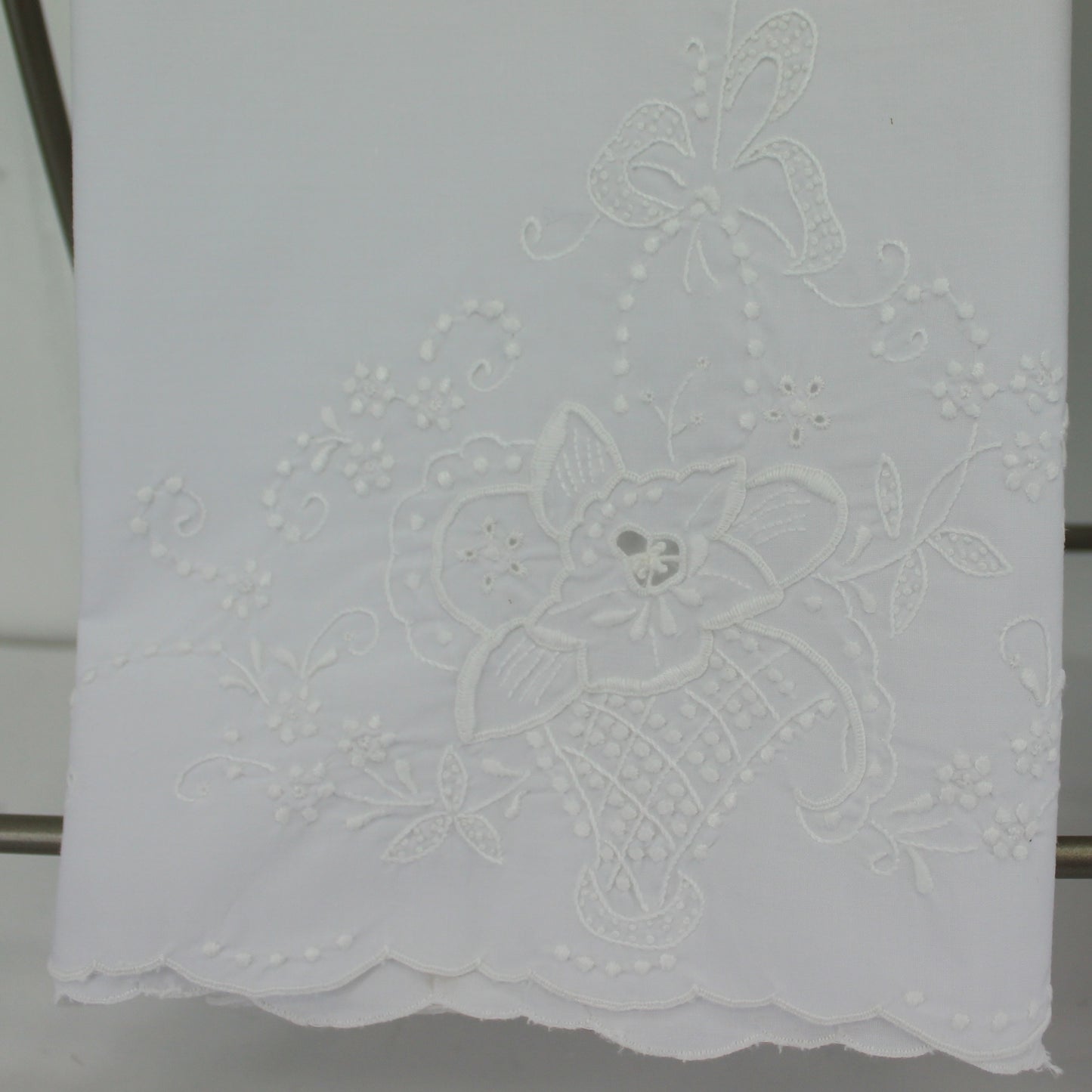 Collection 3 White Embroidered Pillow Cases Use or DIY Repurpose Clothing closeup design