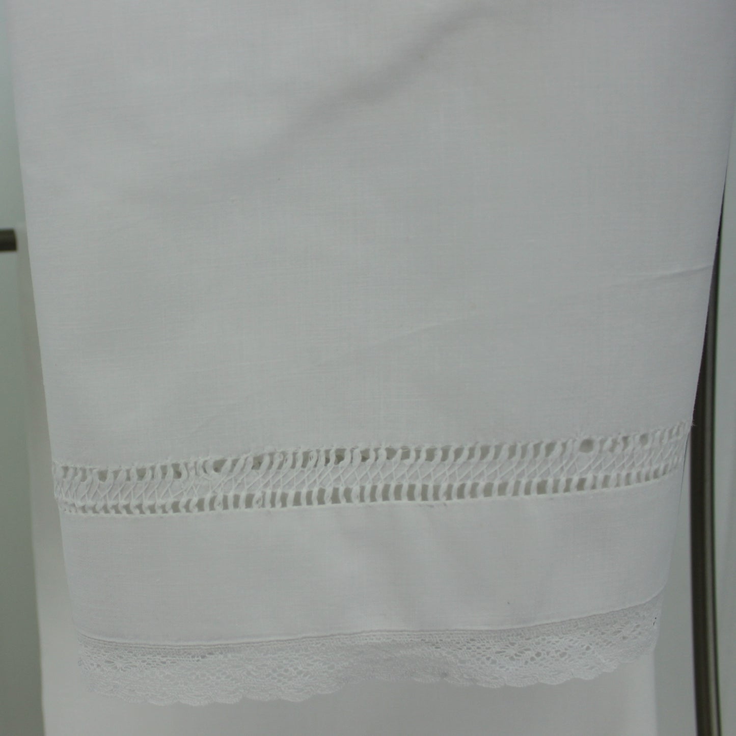 Collection 4 White Pillow Cases Hand Made DIY Repurpose Clothing pattern of 2 cases drawn work lace