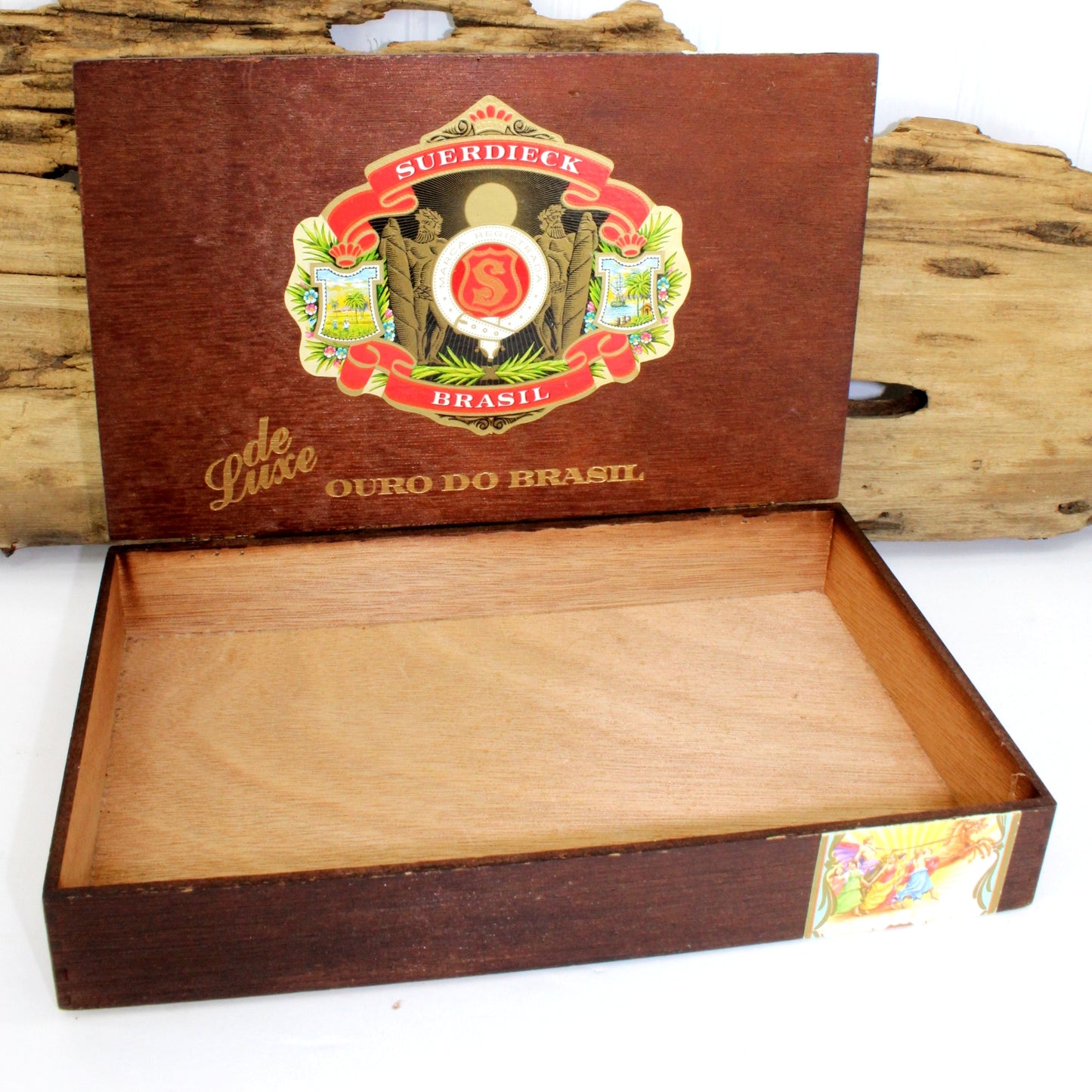 Cigar Box Wood Brasil DIY Purse Collectilble Suerdieck de Luxe Clean Nice Logos slim handbag
