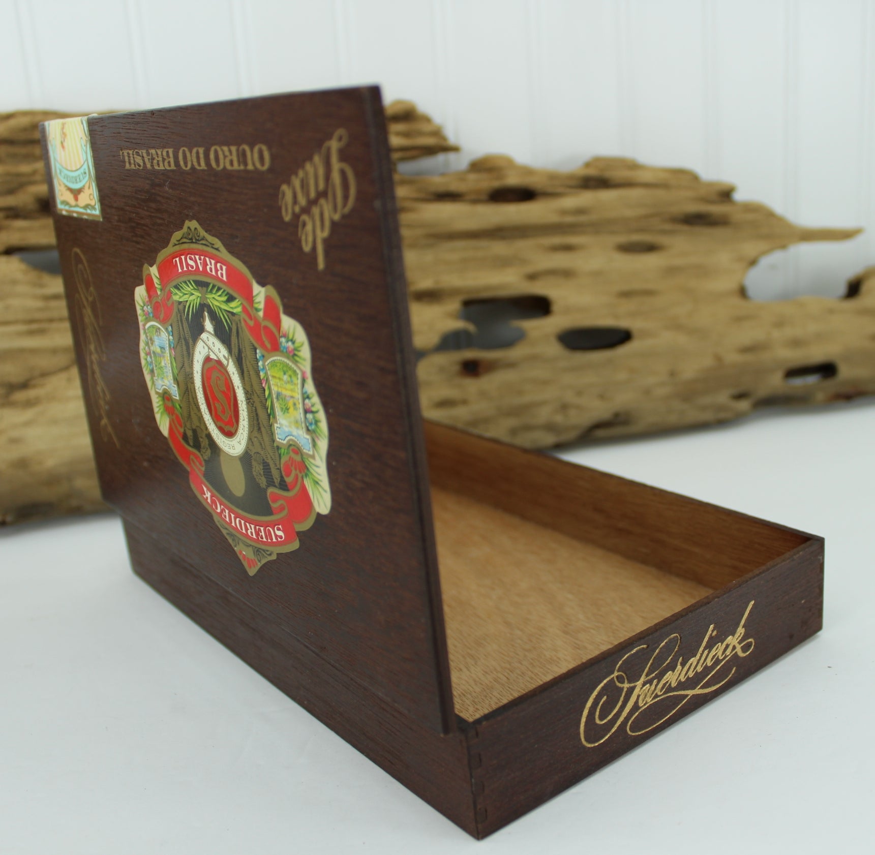 Cigar Box Wood Brasil DIY Purse Collectilble Suerdieck de Luxe Clean Nice Logos wood collectible