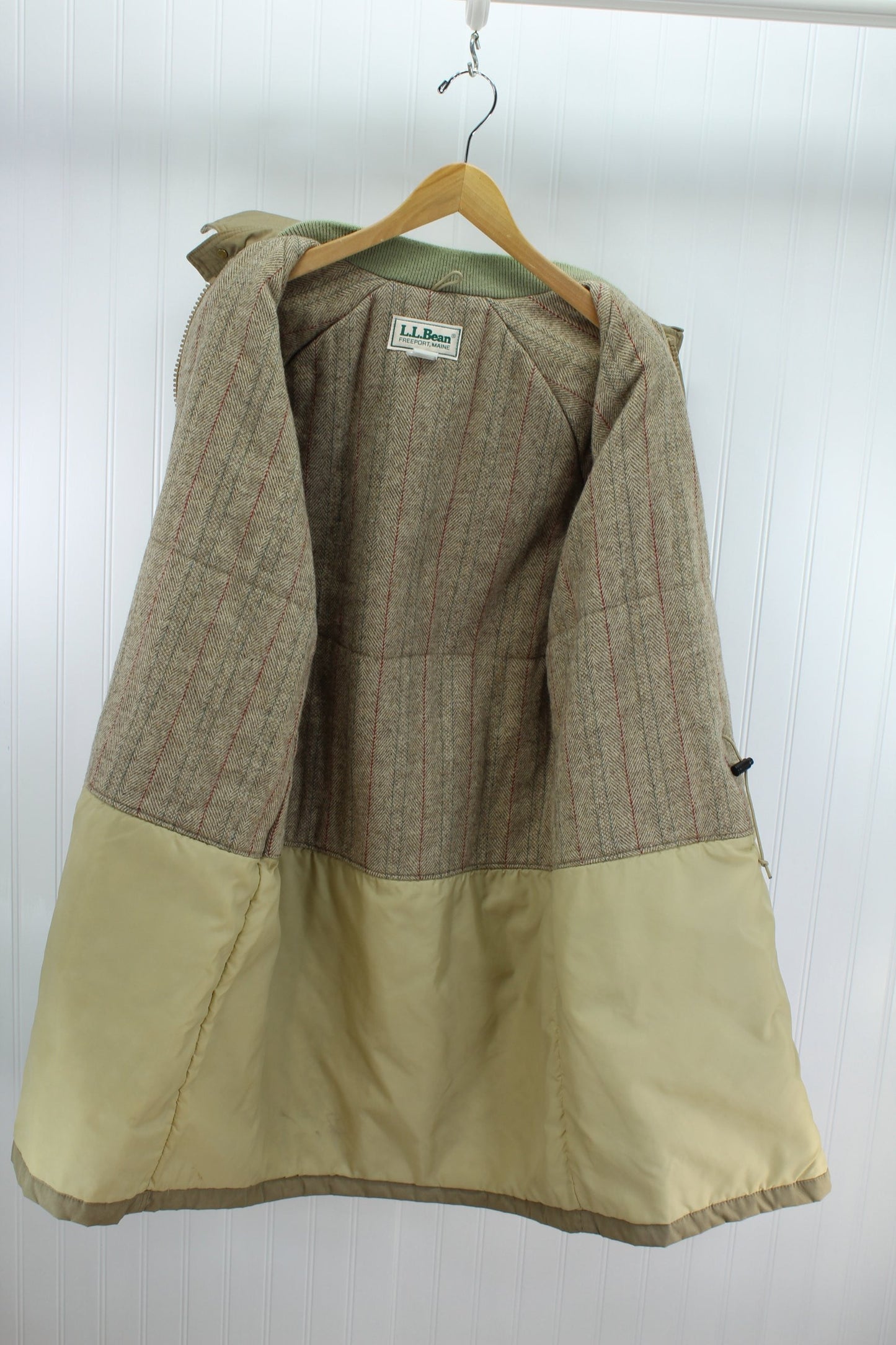 L L Bean Khaki Coat Vintage Mens Wool Plaid Lining Polyester Insulation nylon