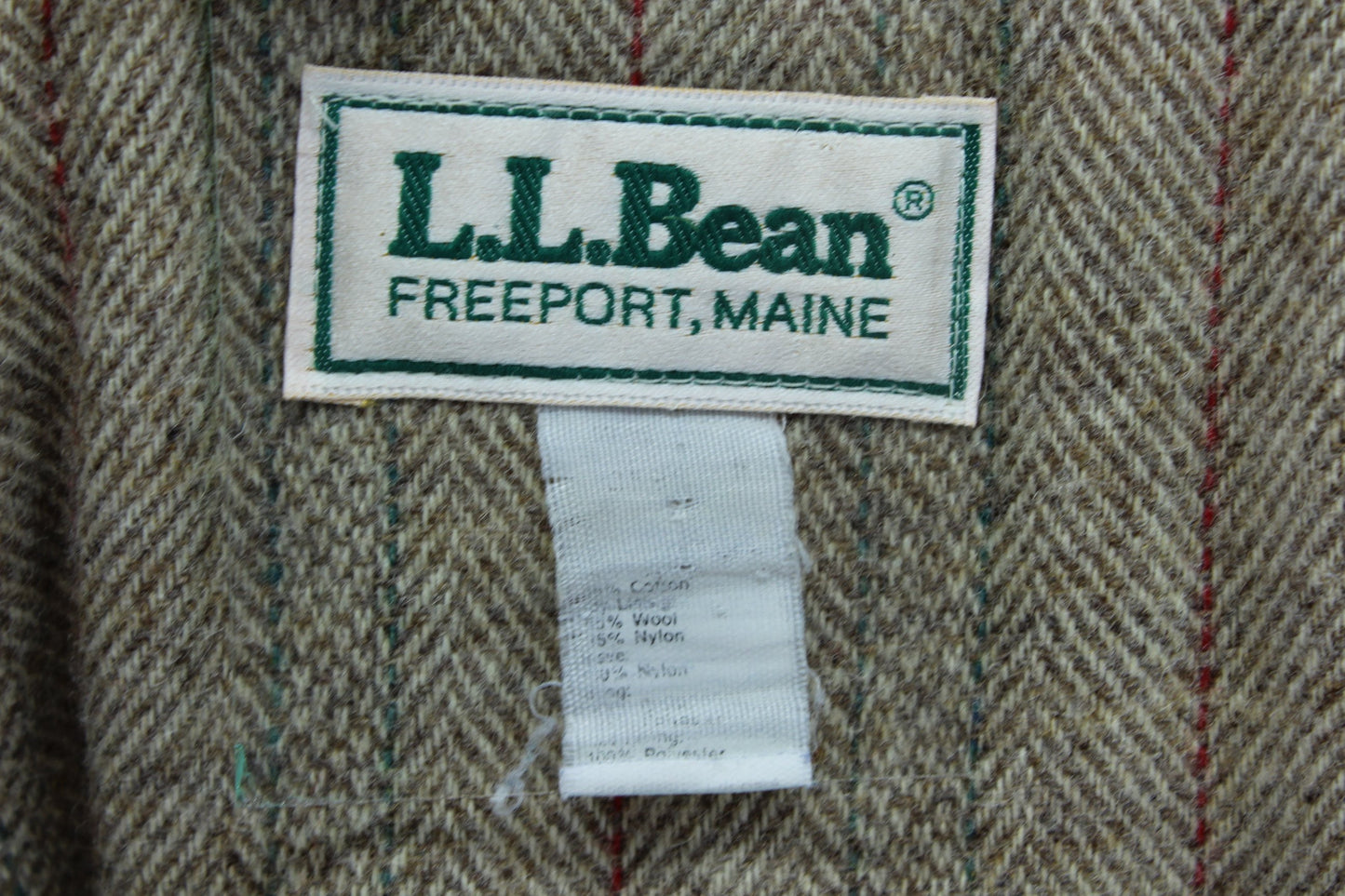 L L Bean Khaki Coat Vintage Mens Wool Plaid Lining Polyester Insulation zipper