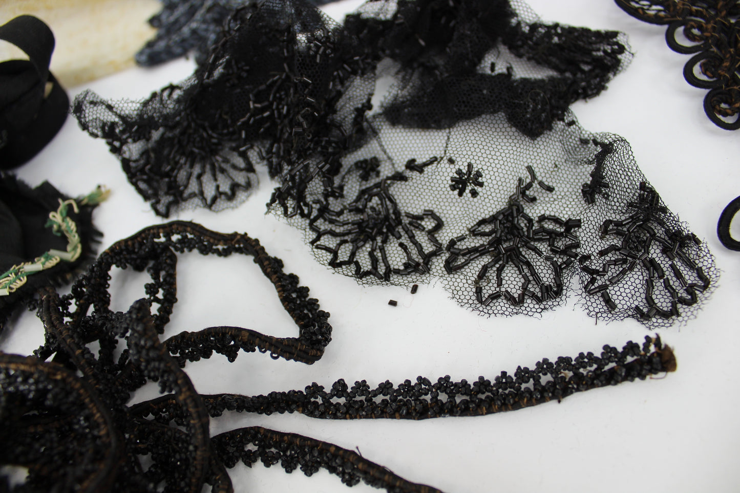 Collection Victorian Black Trim Beadwork Fragile Condition DIY Doll Clothes Purses beaded ace 2 yards