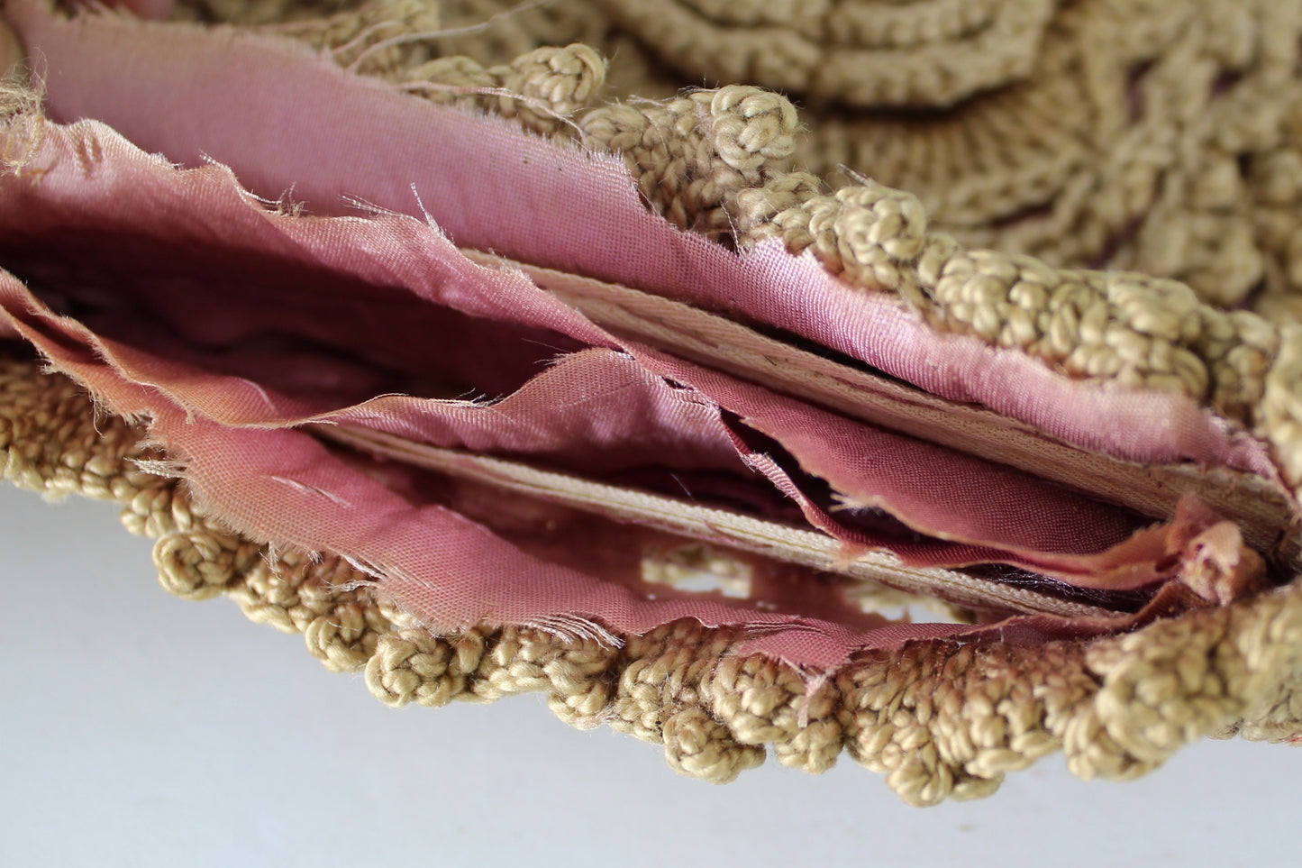 Victorian Antique Craft 2 Items - Red Curly Fabric & Unfinished Crochet Purse remake purse victorian