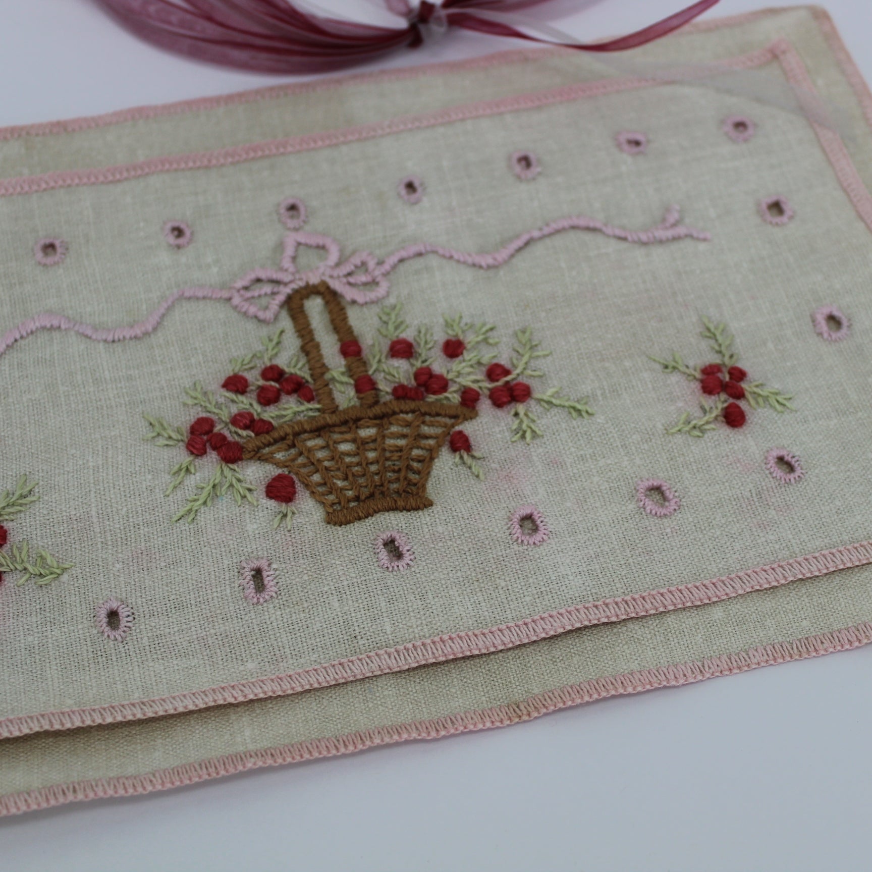 Small Intricately Embroidered Pillow Case Pin Cushion Sachet closeup view of design