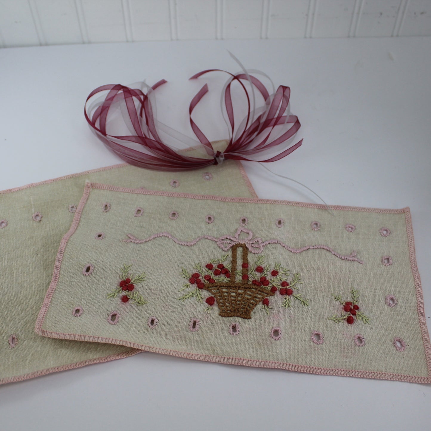 Small Intricately Embroidered Pillow Case Pin Cushion Sachet pillow cushion closeup holes for threading ribbon closure