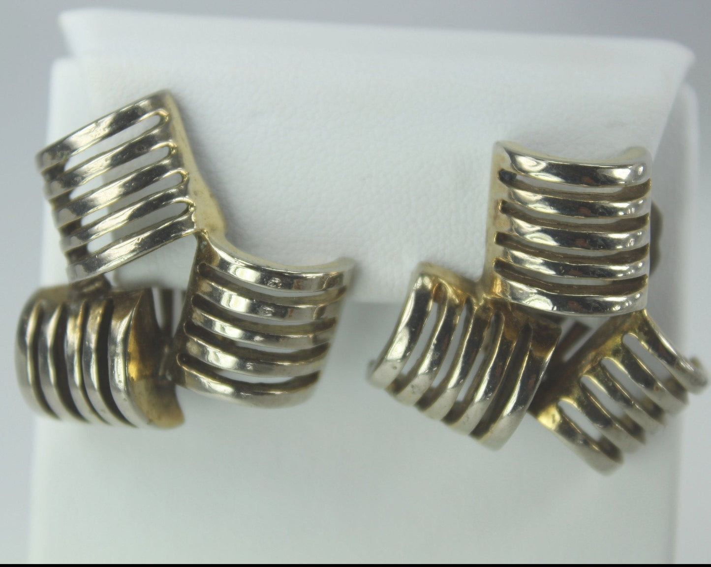 Vintage Clip Earrings Industrial Brutalist Silver Metal Burnished Mid Century unusual