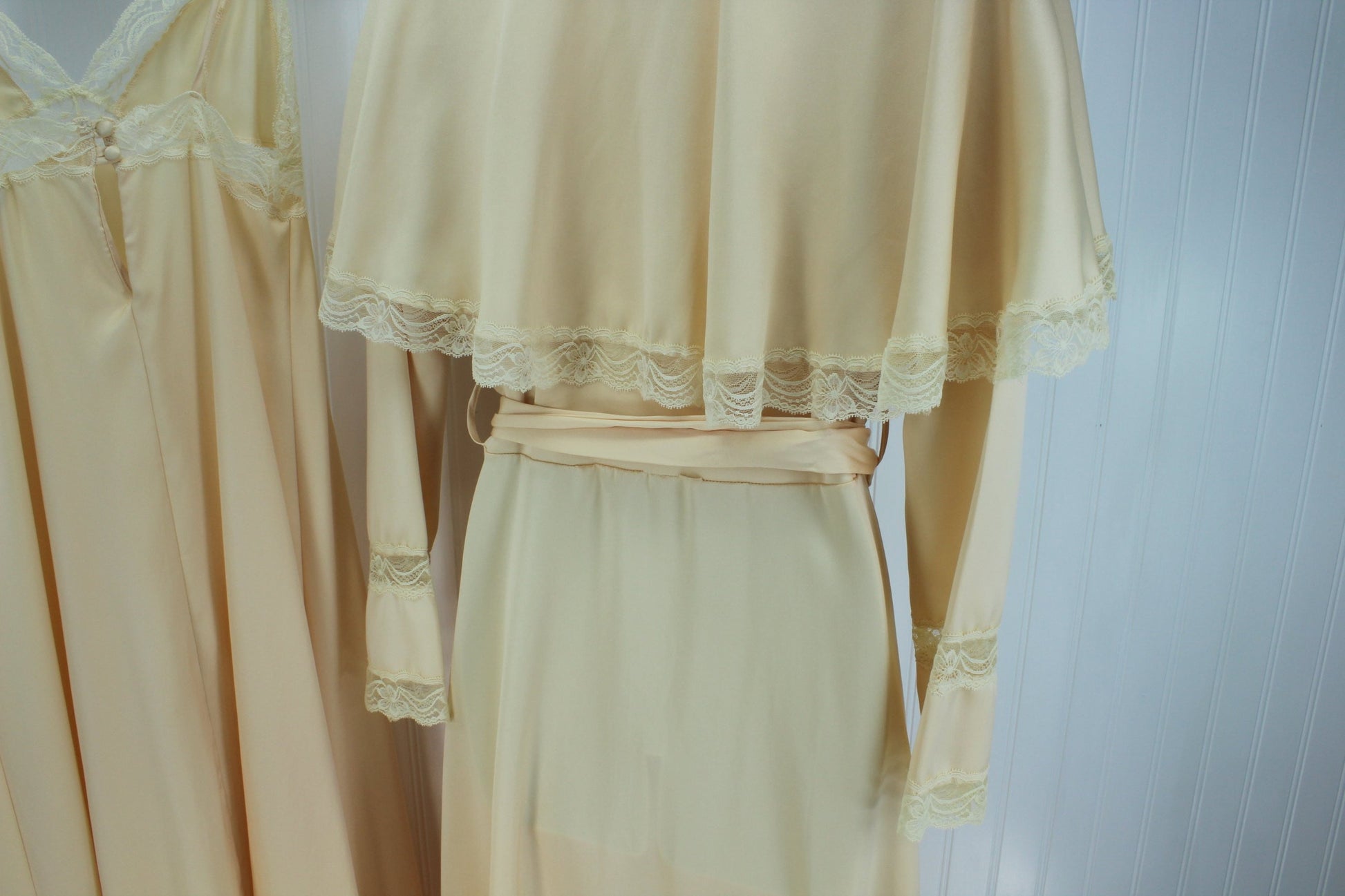 Quintanna Gown Peignoir Set -  Nude Matching Lace Exquisite Trousseau - Medium - Olde Kitchen & Home