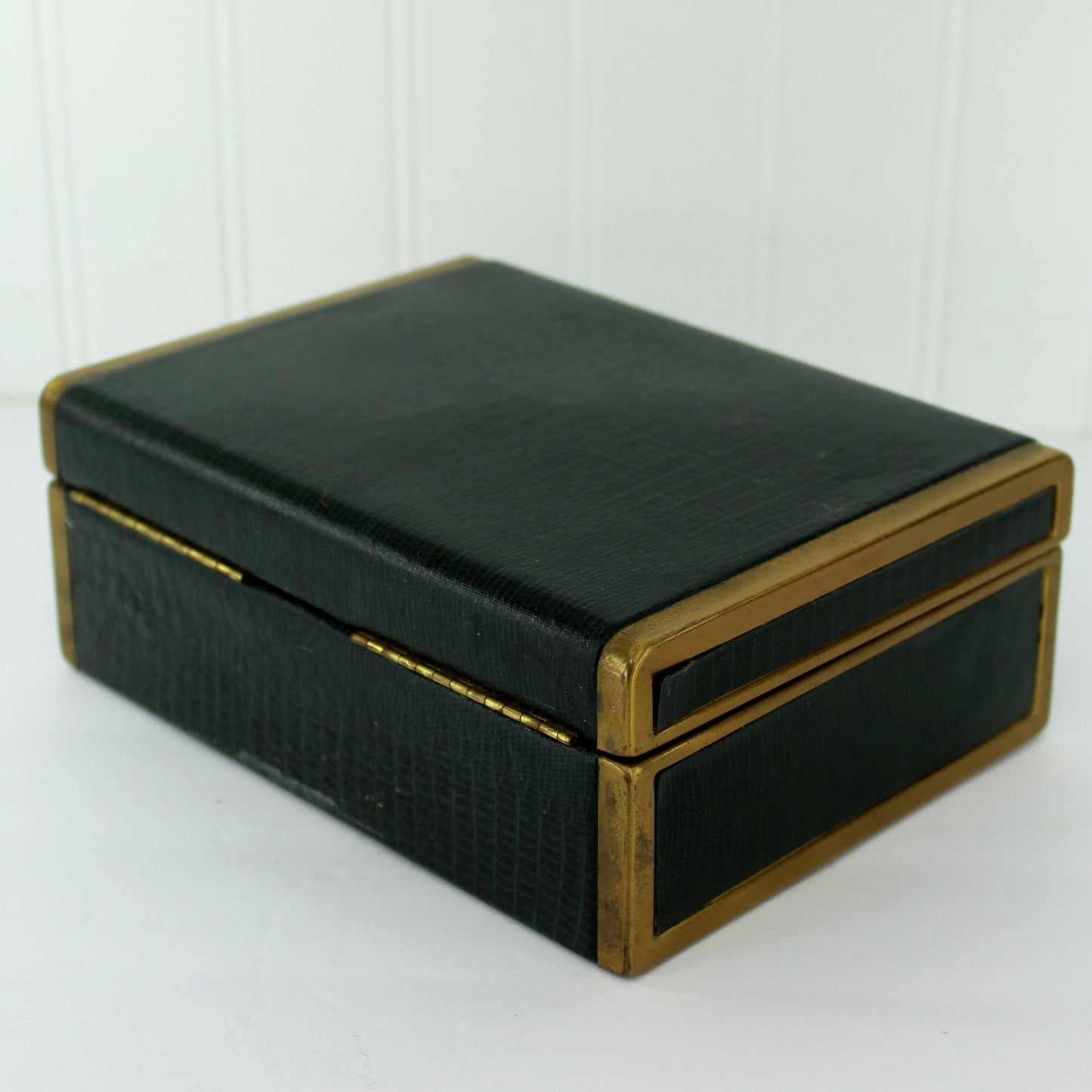 Mid Century Jewel Boxes Brown Leather Green Faux Skin green box back