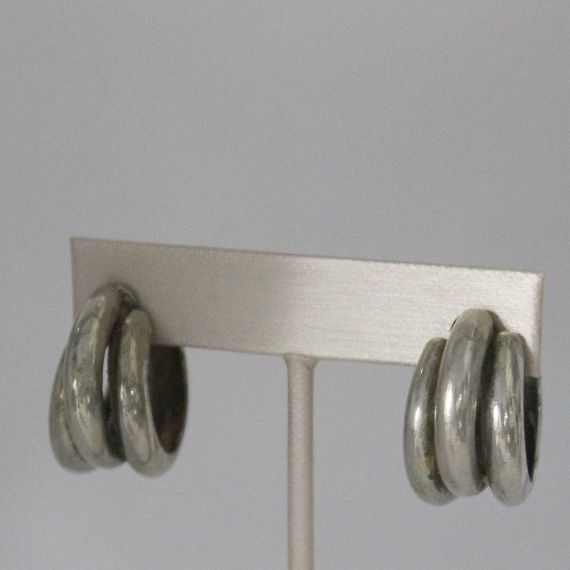 Vintage Post Earrings Industialist Metal Pipe Circles Early Brutalist Steel collectible