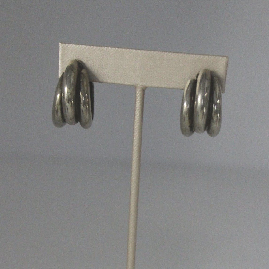 Vintage Post Earrings Industialist Metal Pipe Circles Early Brutalist Steel