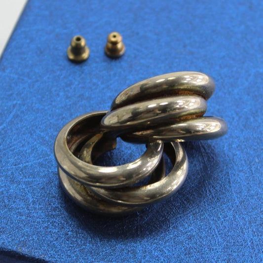 Vintage Post Earrings Industialist Metal Pipe Circles Early Brutalist Steel unusual