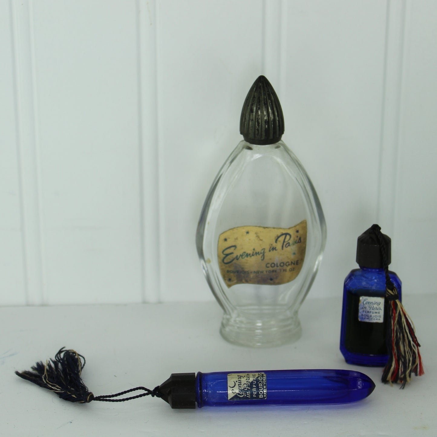 Collection Vintage Evening in Paris Tassel Vial Bottles Powder Box empty bottle