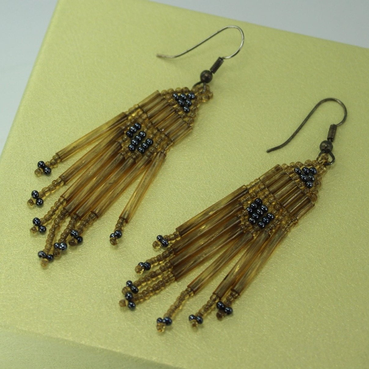 Vintage Native Style Earrings 2 Pairs Glass Seed Bead 3" Length collectible