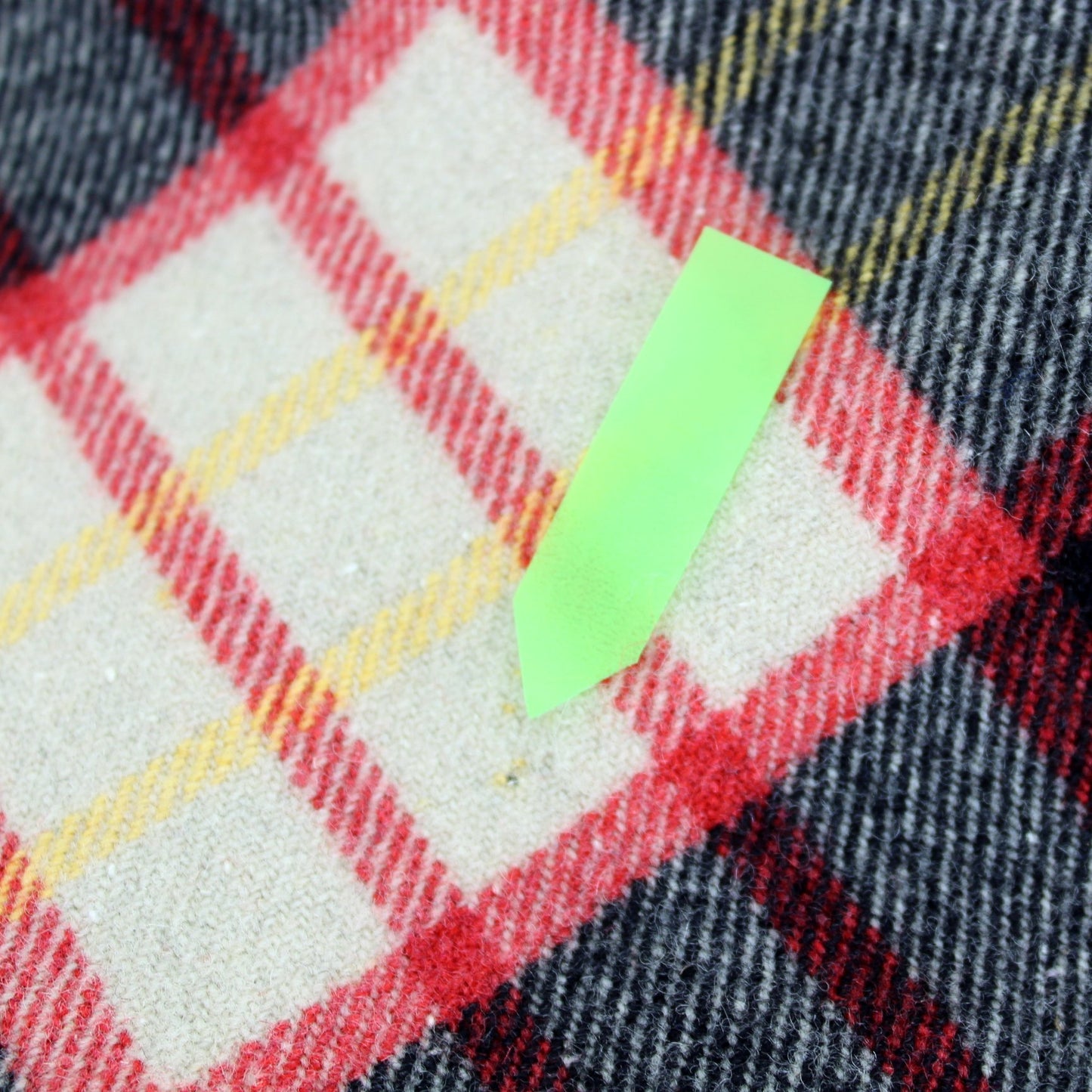 "Mister" Fringed Estate Throw Blanket Plaid Cream Red Back Yellow Fine Wool photo tiny flaw
