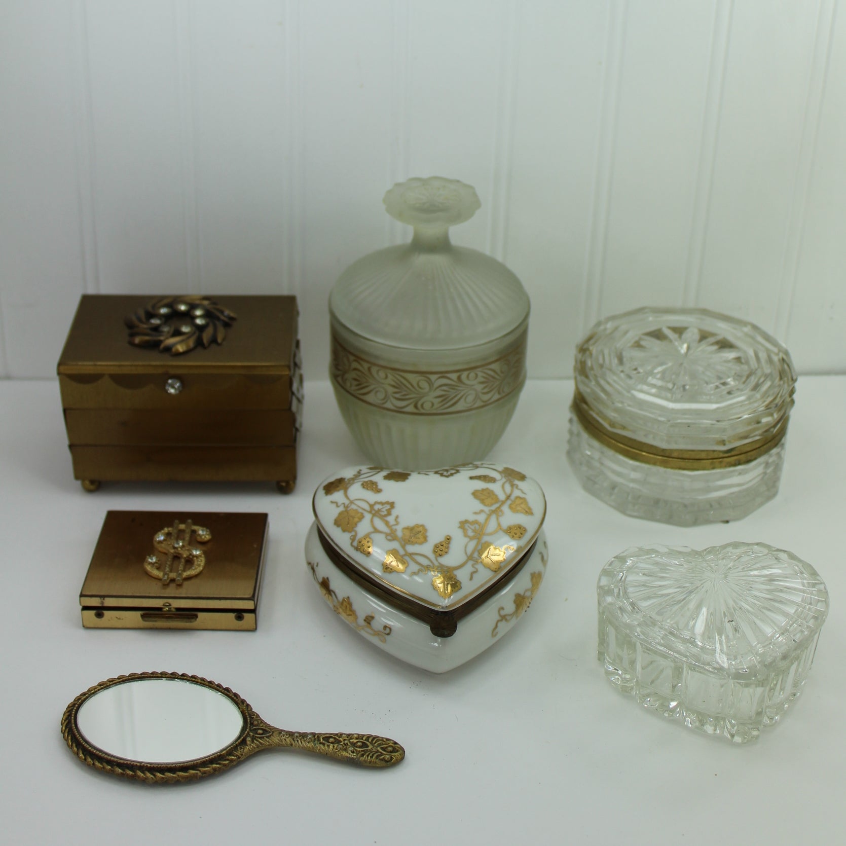 Collection 8 Vanity Collectibles Glass & Glitz Boxes Jewel Frosted Rococo MOP