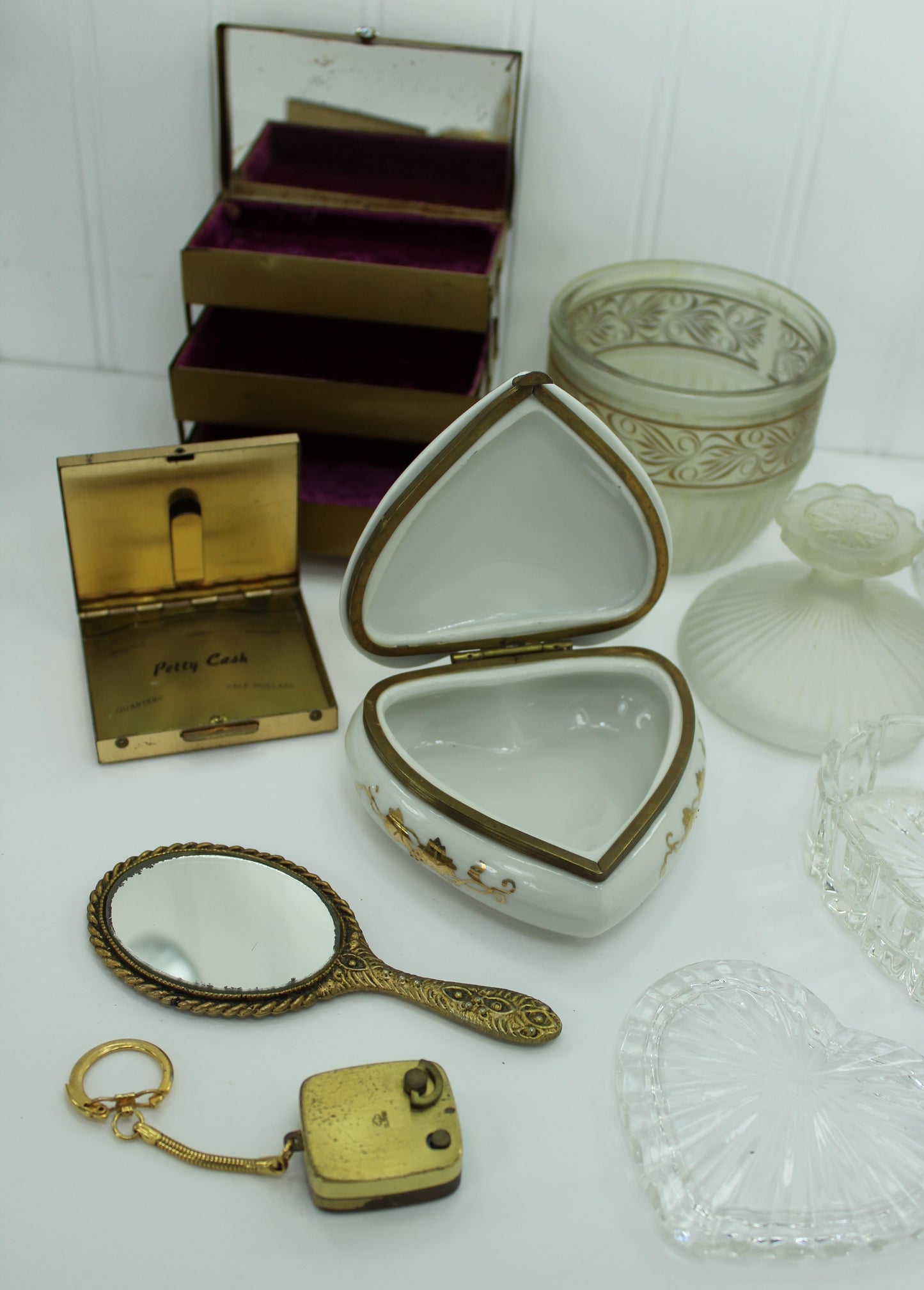 Collection 8 Vanity Collectibles Glass & Glitz Boxes Jewel Frosted Rococo MOP hinged porcelain