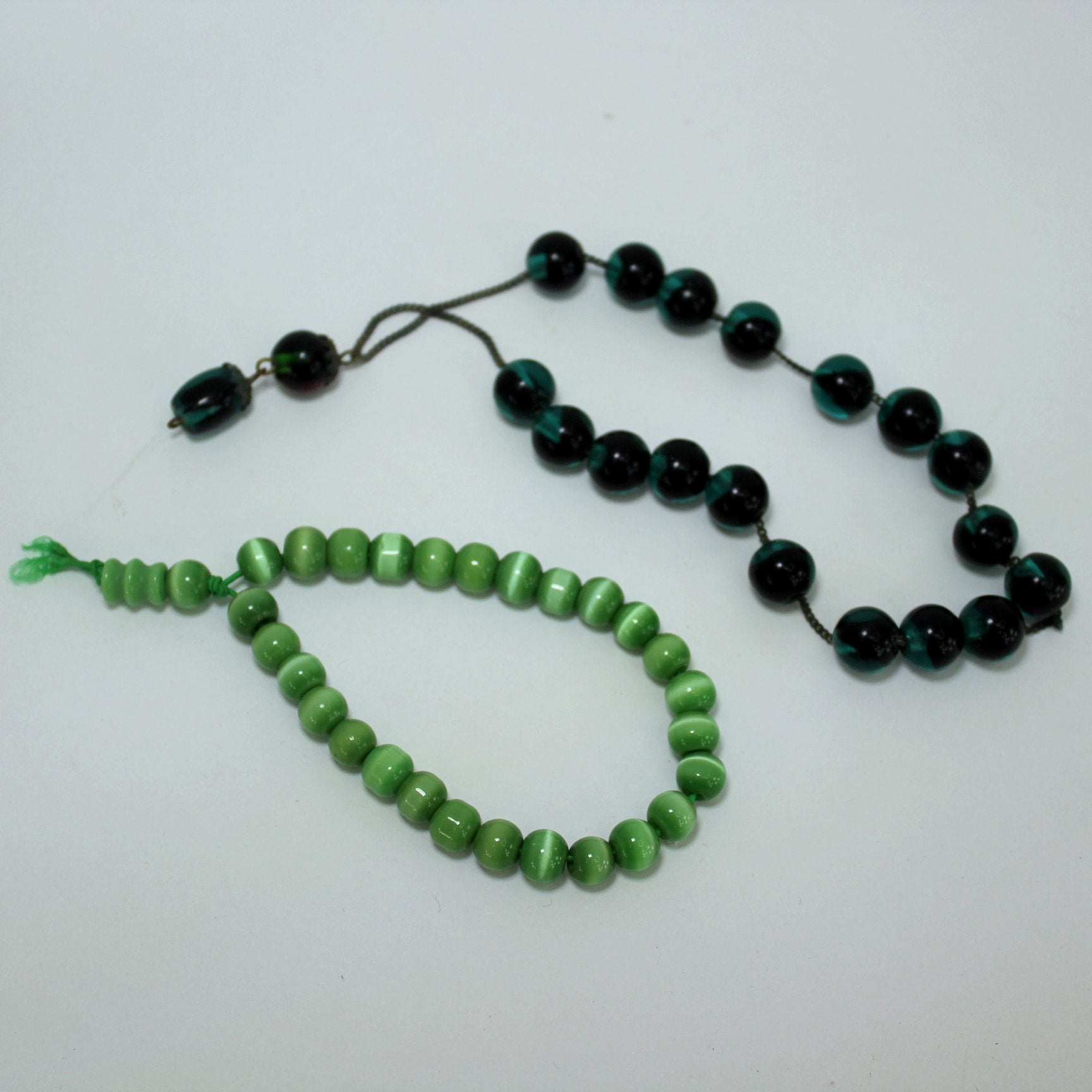 Prayer Beads Vintage on Chain Newer Cord Strung 2 Sets very nice feel to vintage beads