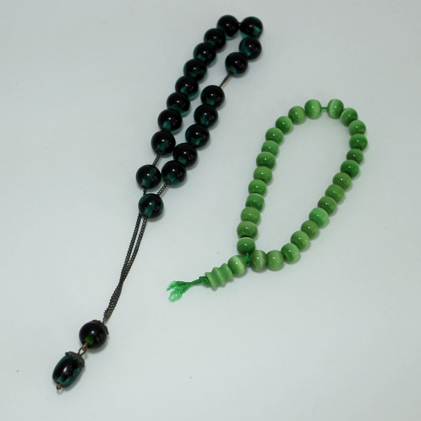 Prayer Beads Vintage on Chain Newer Cord Strung 2 Sets note lovely coloring of black beads