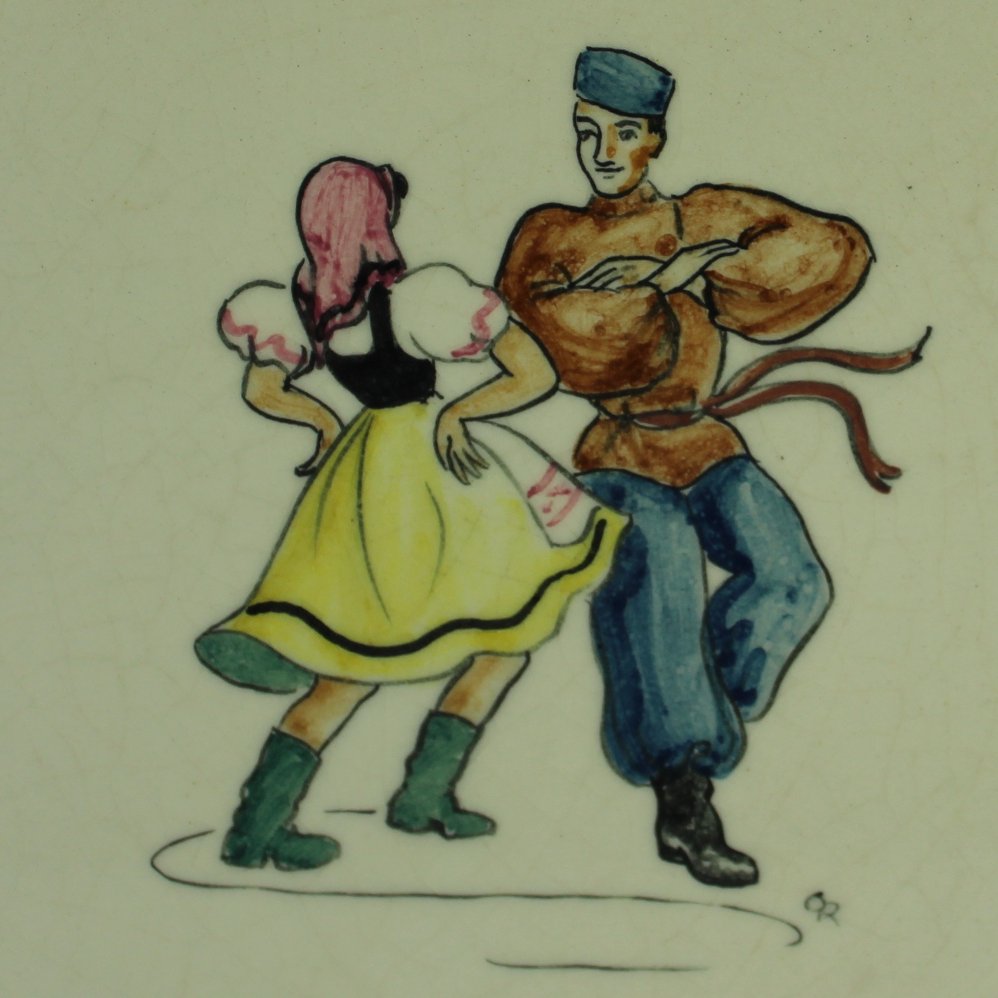 Rosalind Ord signed Tile Packard Ord England Cossack Dancers vintage ceramic tile signed