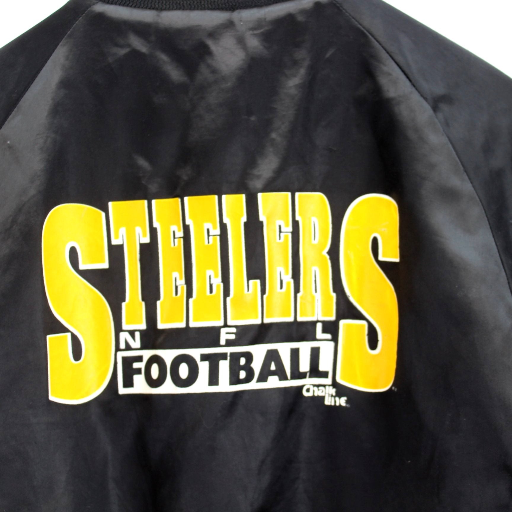Steelers NFL Nylon Warm Up Jacket Size 18/20 Small Maker Chalk Line USA Collectible back jacket logo