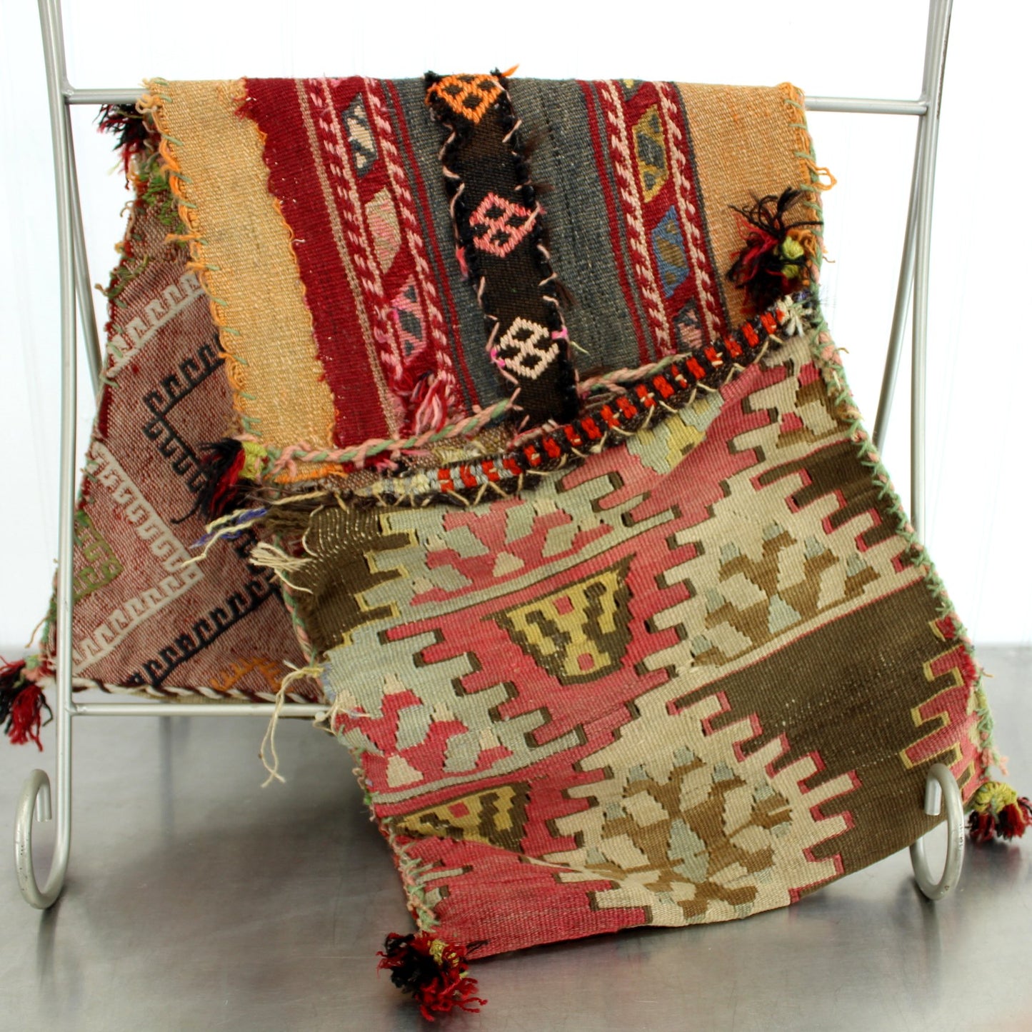 Old Camel Saddle Bag Kilim Hand Woven Used Shabby Authentic Decor Item  see loose corner of bag