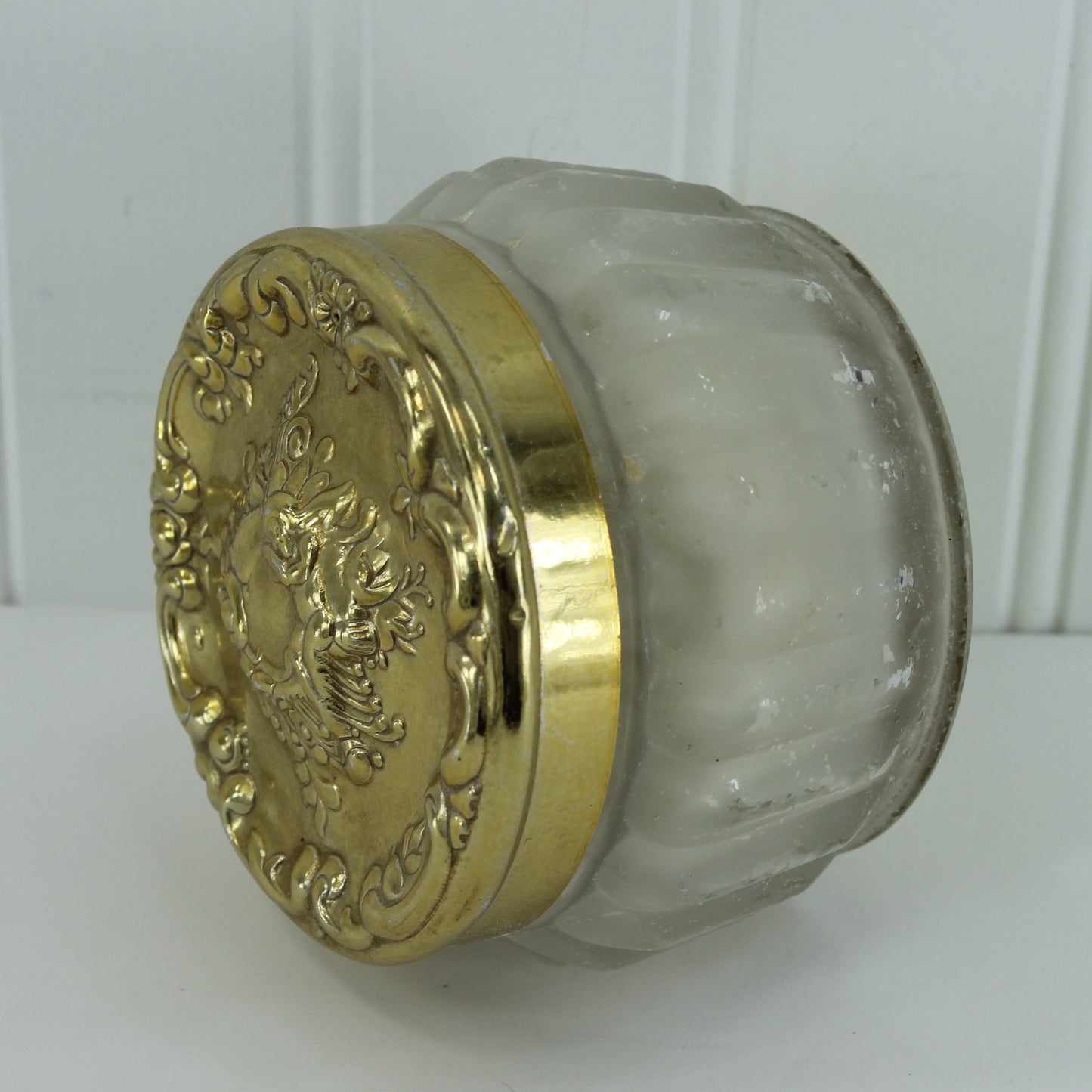 Vintage Estee Lauder Renutrive Face Powder in Glass Cherub Angel Jar Sheer Bisque