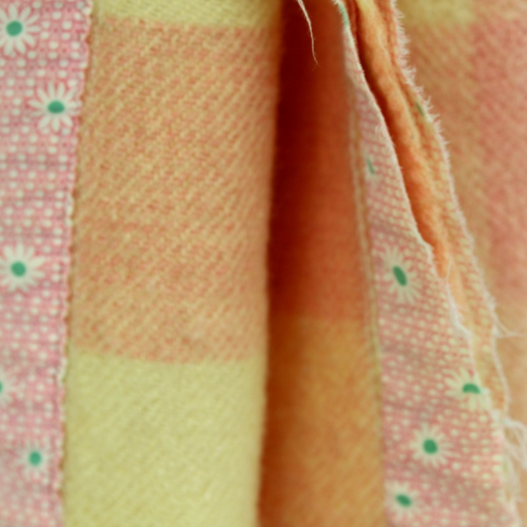 Small Wool Blanket Cream Pink Big Checks Late 1940s Use or Cutter DIY showing binding fay flaw