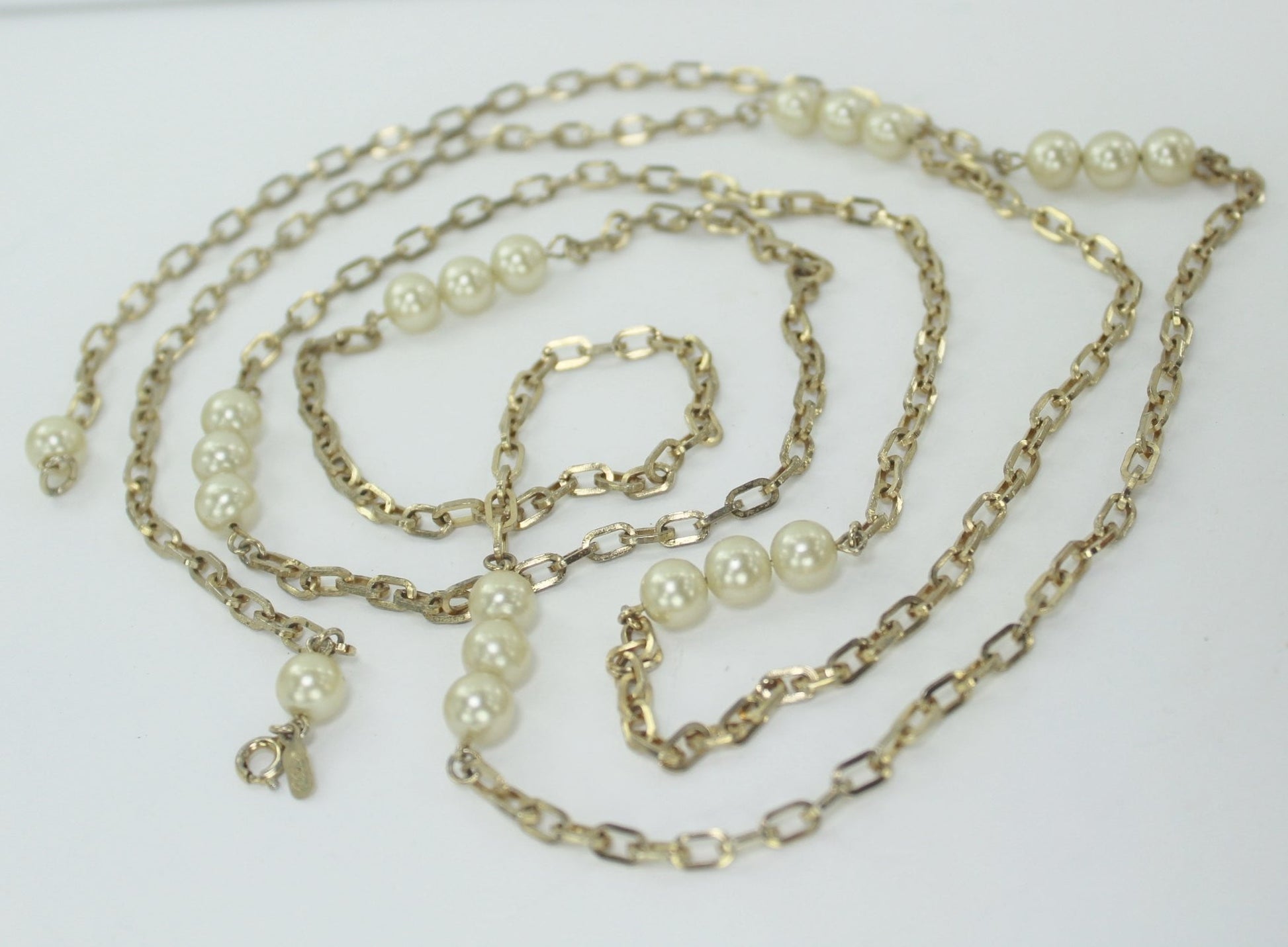 Vintage ALICE Caviness Necklace Long 29" Chain Triple Pearls Opera Length wrap necklace