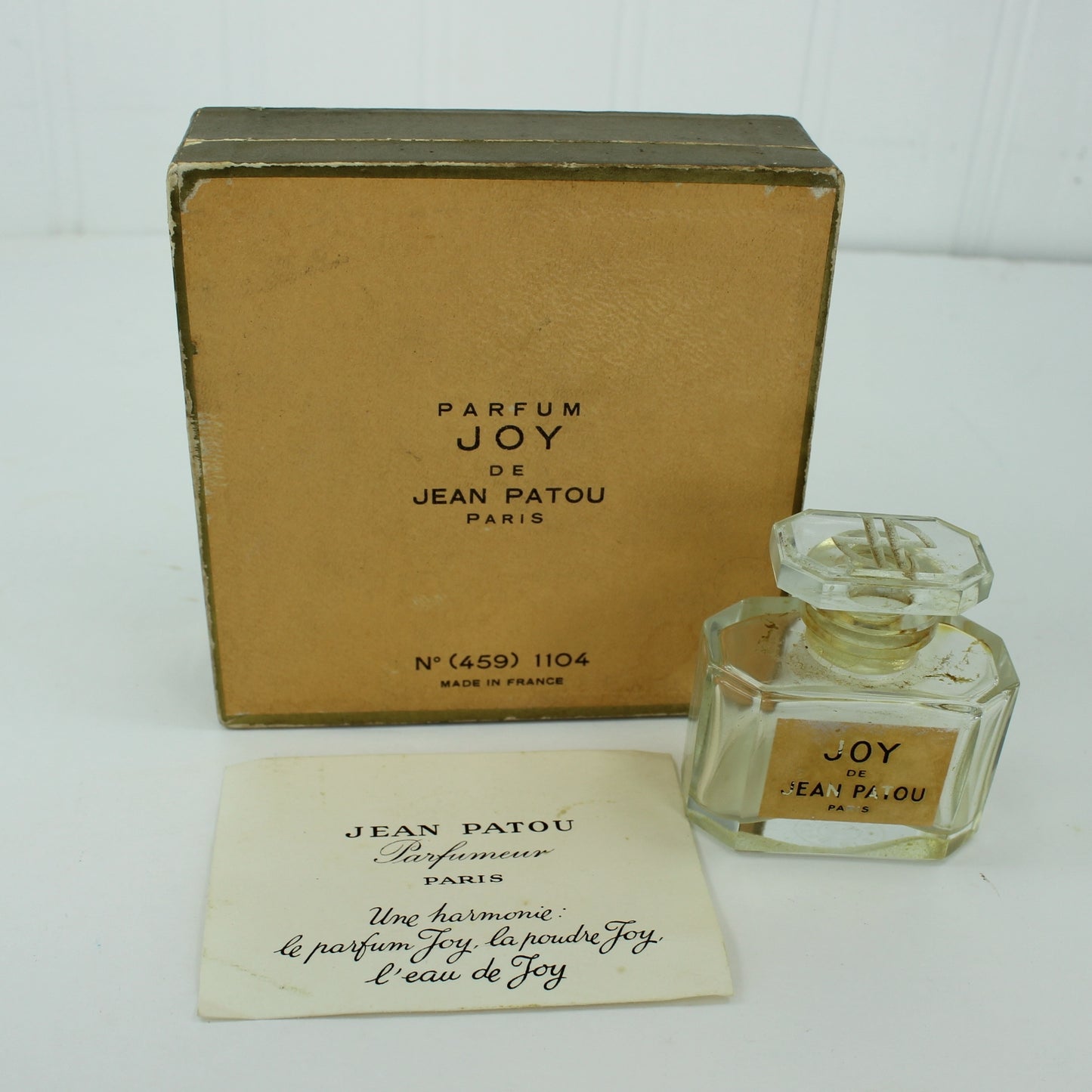 Jean Patou Joy Vintage Empty Bottle in Box Louis Sue Design Baccarat Crystal  older designer bottle 