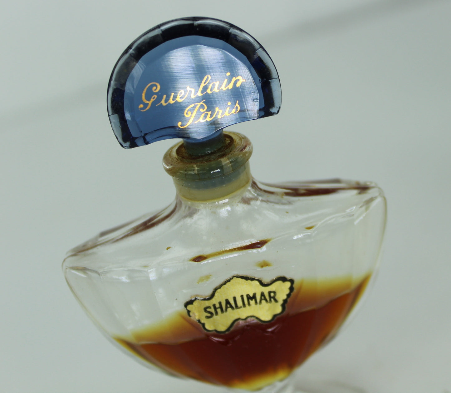 Vintage Shalimar Guerlain 1/2 oz  Bottle Made France Partial Full original tag partial parfum remains