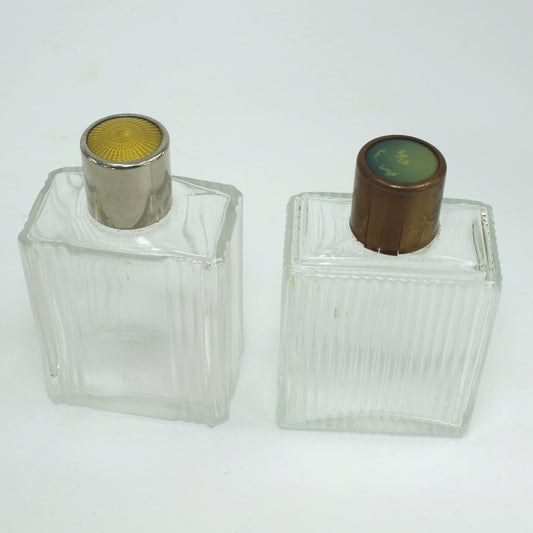 Pair 2 Vintage Vanity Travel Bottles Guilloche Twist Tops