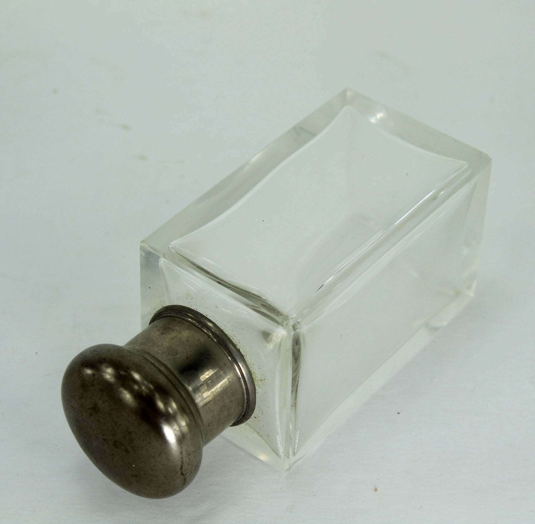 Small Vintage Glass Bottle Meds Scent Glass Dauber Metal Screw Cap Old Bottle heavy glass