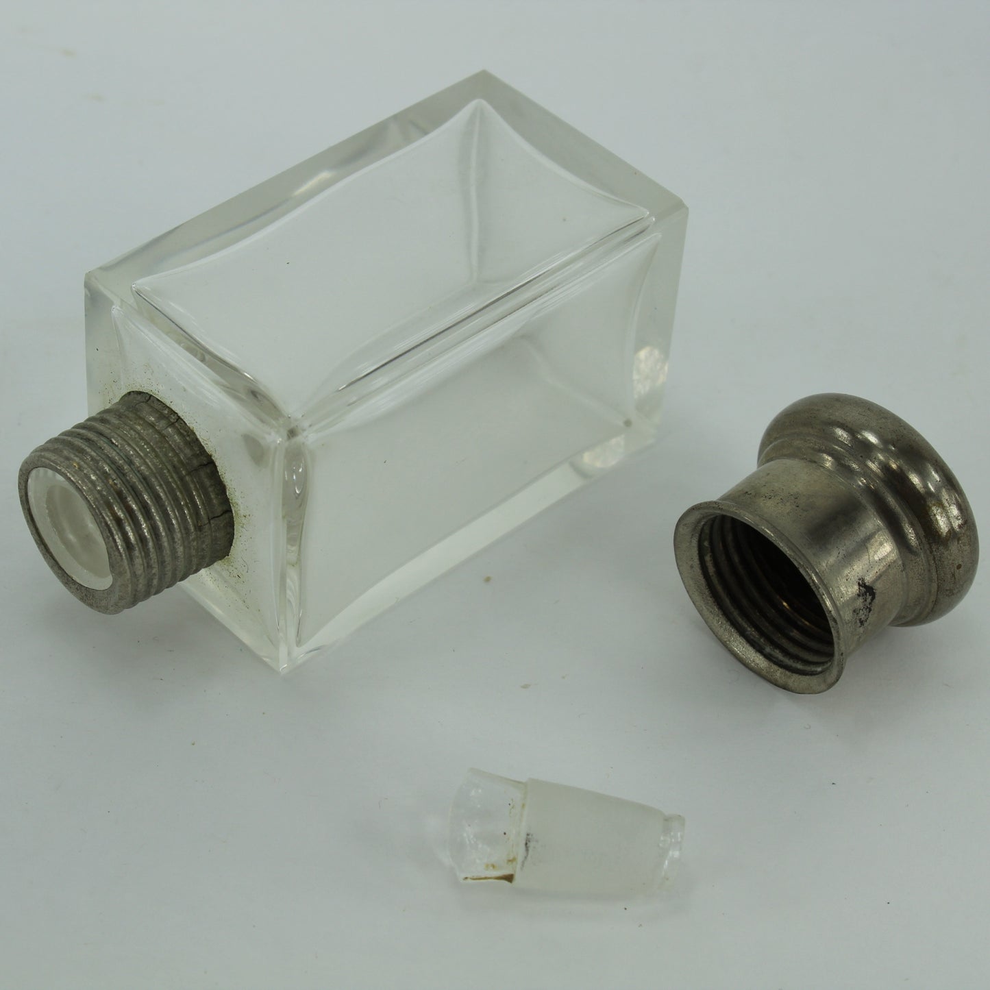 Small Vintage Glass Bottle Meds Scent Glass Dauber Metal Screw Cap Old Bottle medical quality bottle