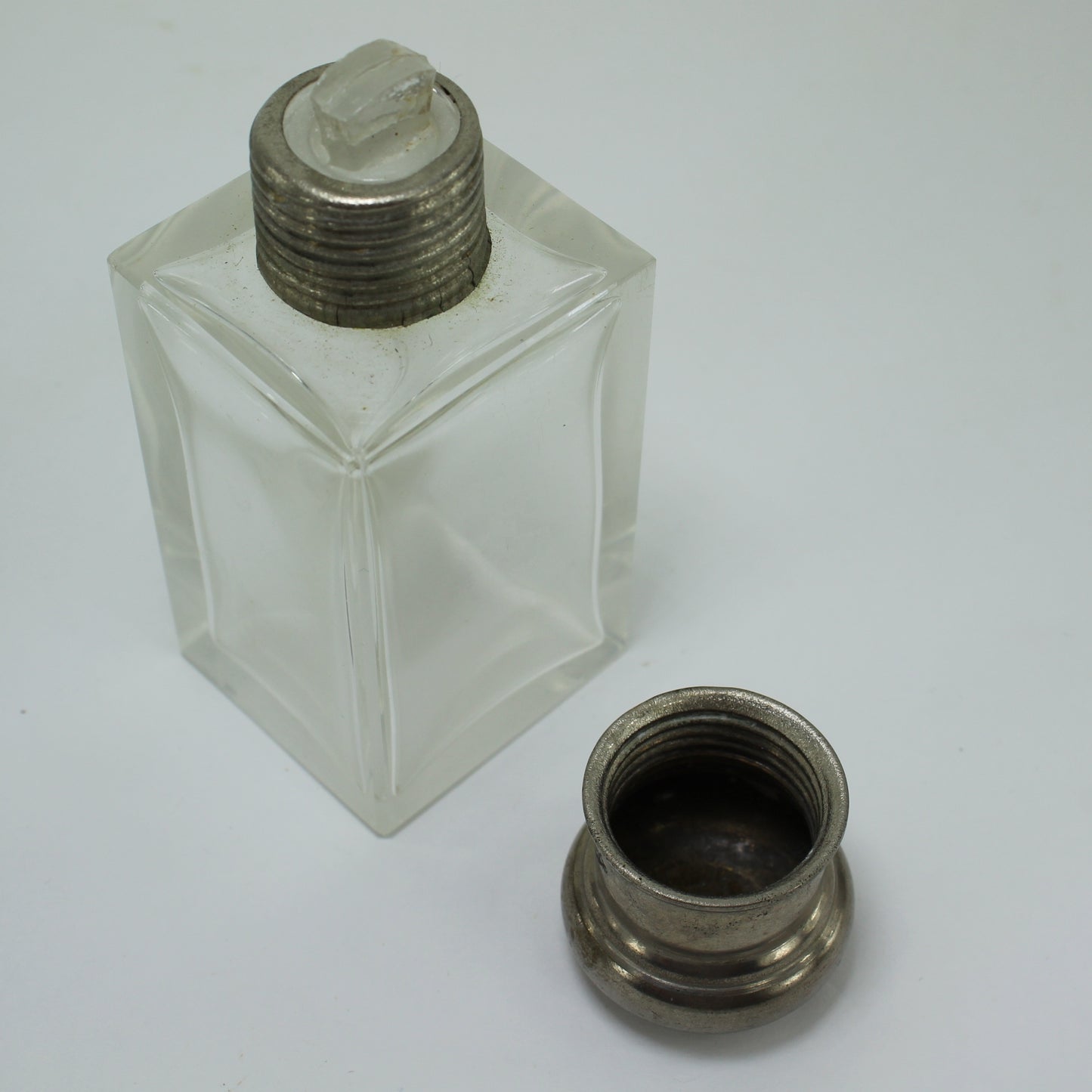 Small Vintage Glass Bottle Meds Scent Glass Dauber Metal Screw Cap Old Bottle older bottle