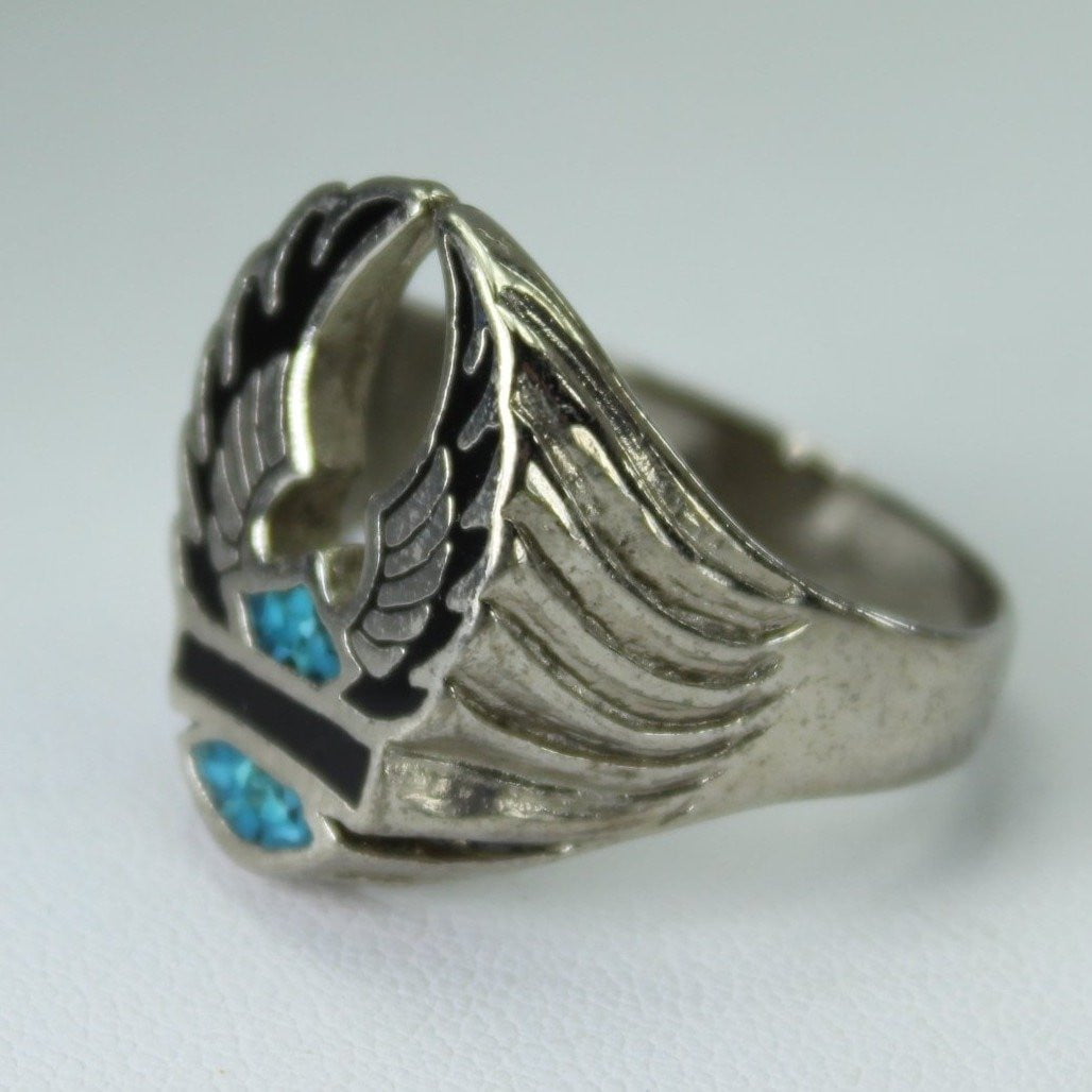 Older Harley Wings Ring Crushed Turquoise Black Inset Size 12 collectible