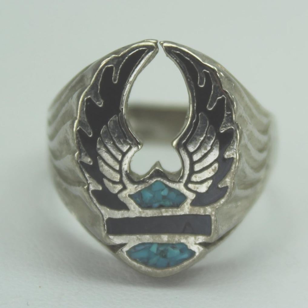 Older Harley Wings Ring Crushed Turquoise Black Inset Size 12